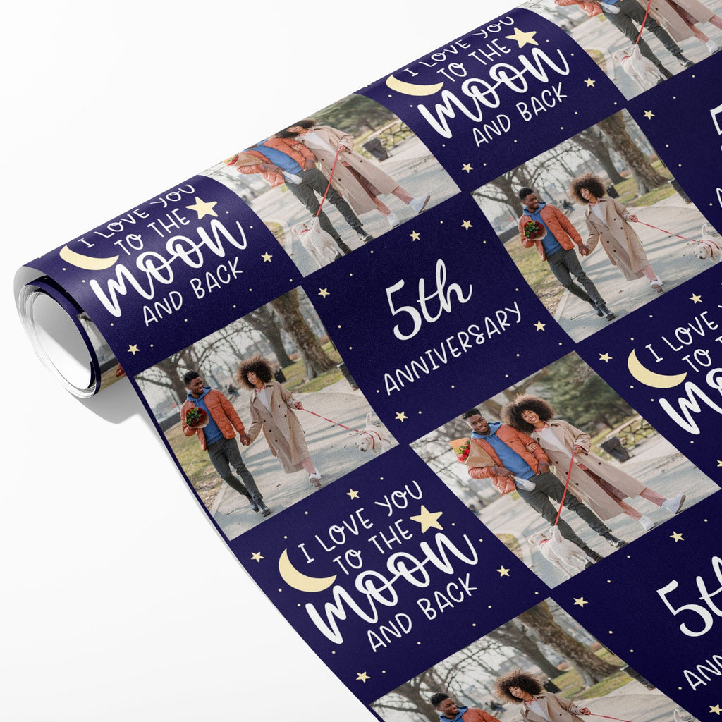 I Love You to the Moon and Back Anniversary Photo Wrapping Paper - Add Any Year