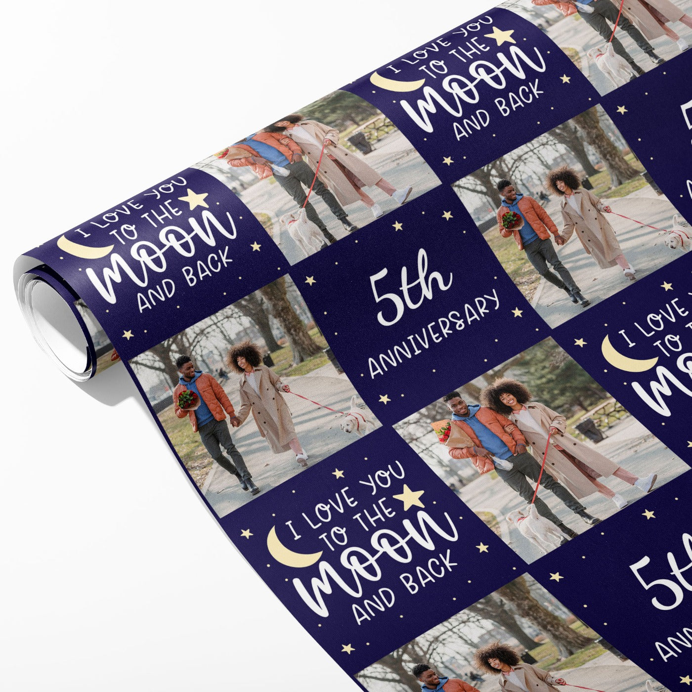 I Love You to the Moon and Back Anniversary Photo Wrapping Paper - Add Any Year