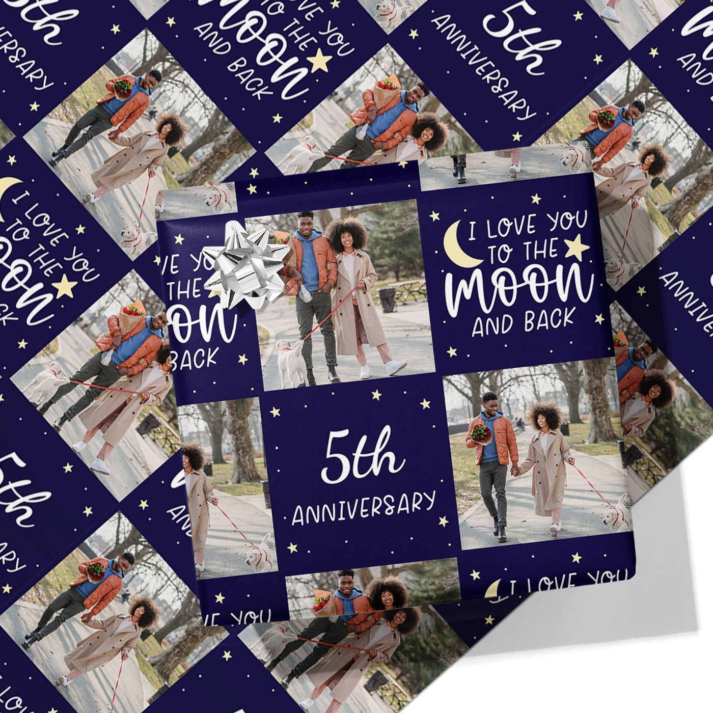 I Love You to the Moon and Back Anniversary Photo Wrapping Paper - Add Any Year