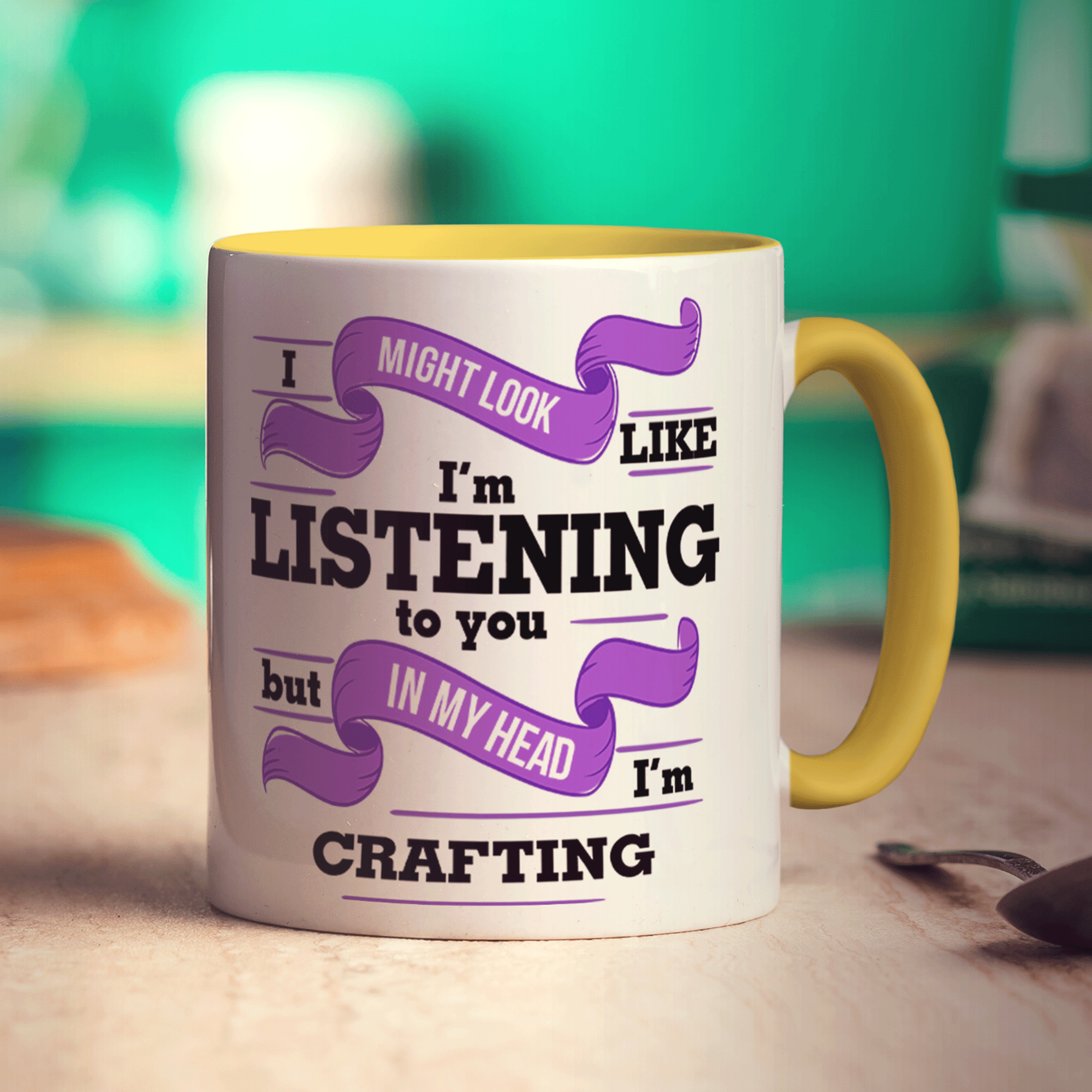 I Might Look Like I'm Listening to you But In My Head I'm Crafting Mug - Standard 330ml (11oz) / Yellow