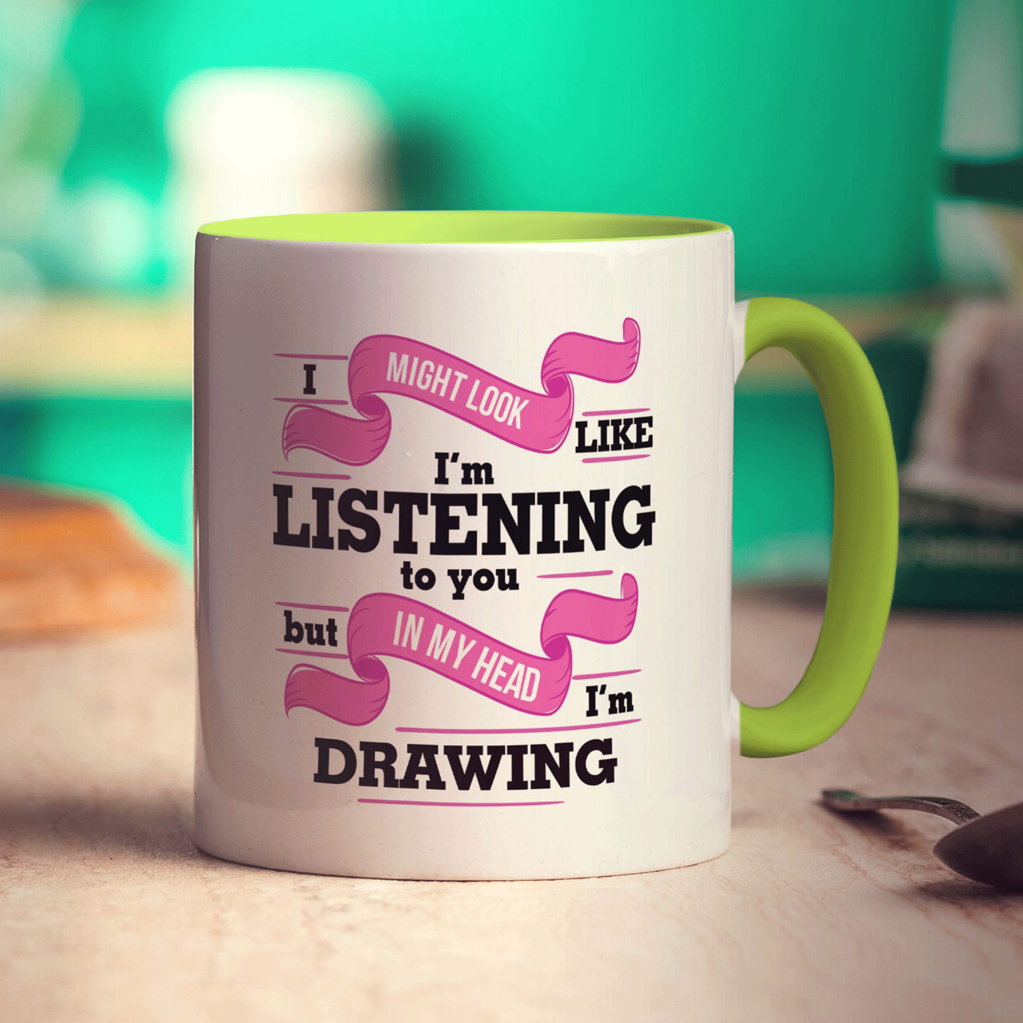 I Might Look Like I'm Listening to you But In My Head I'm Drawing Mug - Standard 330ml (11oz) / Green