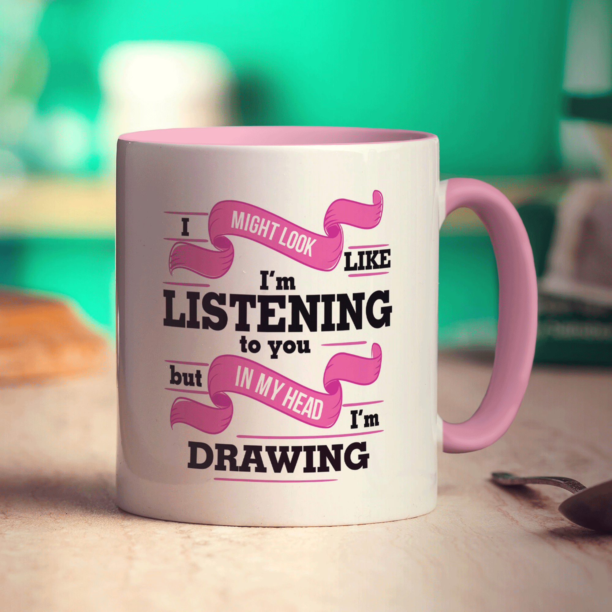 I Might Look Like I'm Listening to you But In My Head I'm Drawing Mug - Standard 330ml (11oz) / Pink