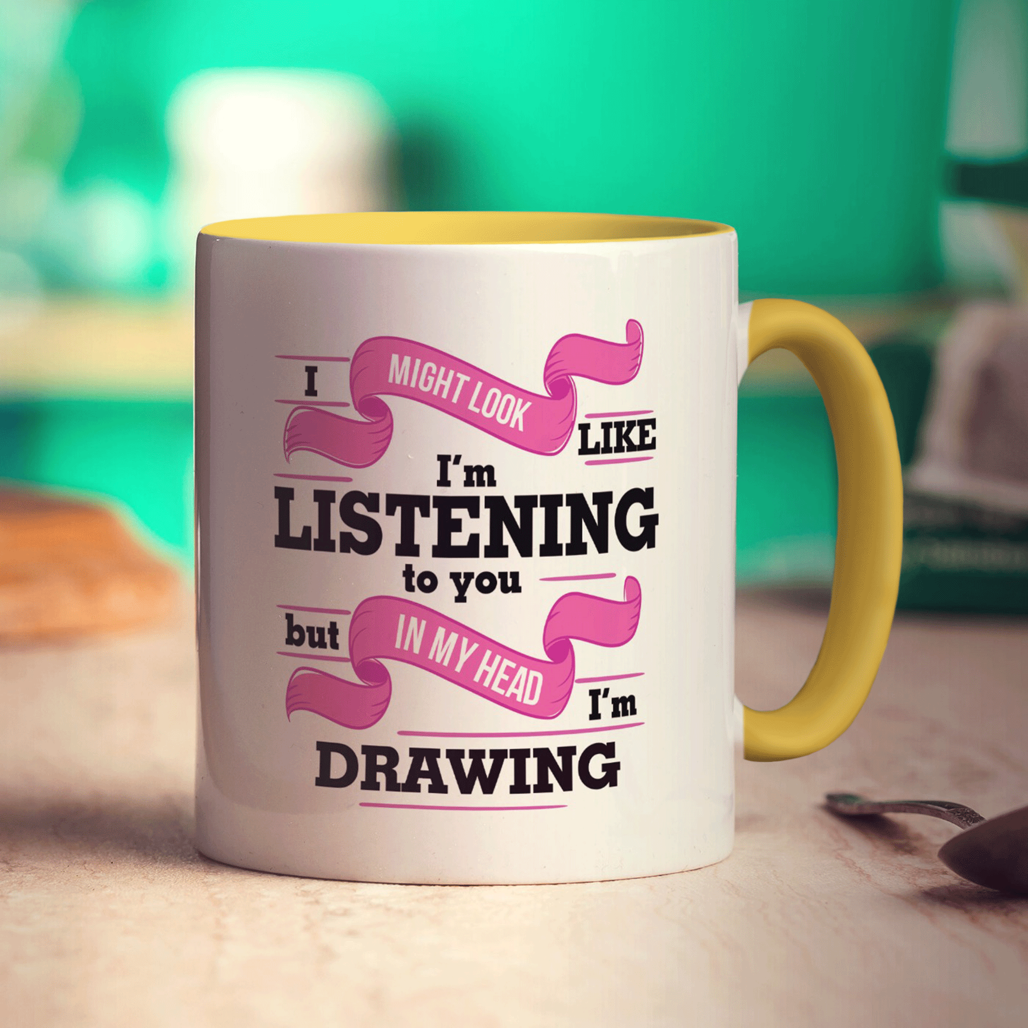 I Might Look Like I'm Listening to you But In My Head I'm Drawing Mug - Standard 330ml (11oz) / Yellow
