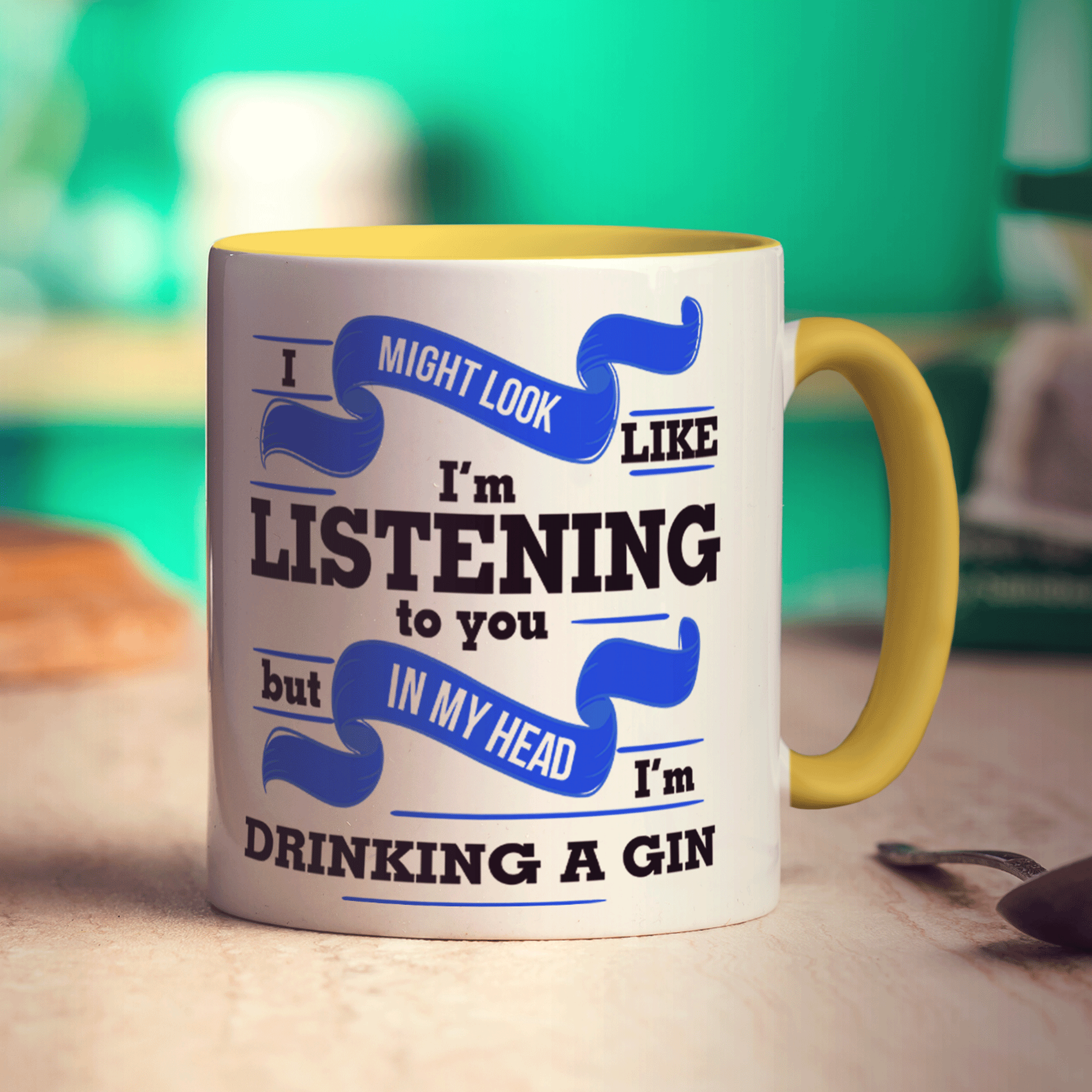 I Might Look Like I'm Listening to you But In My Head I'm Drinking Gin Mug - Standard 330ml (11oz) / Yellow
