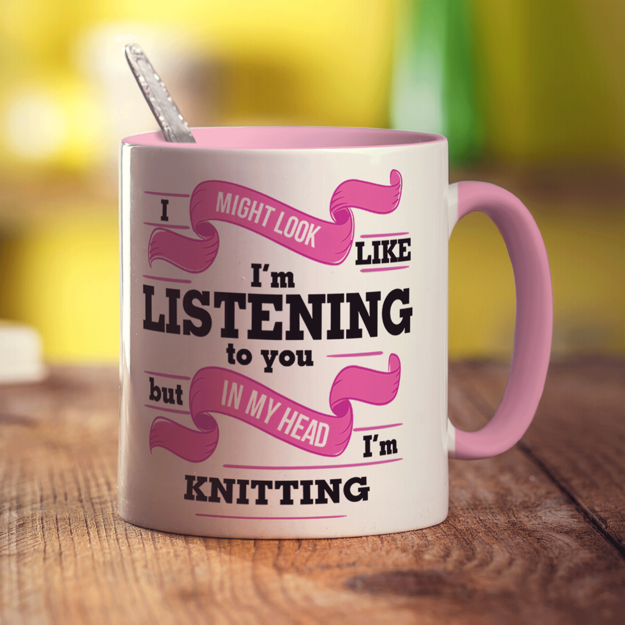 I Might Look Like I'm Listening to you But In My Head I'm Knitting Mug - Standard 330ml (11oz) / Pink