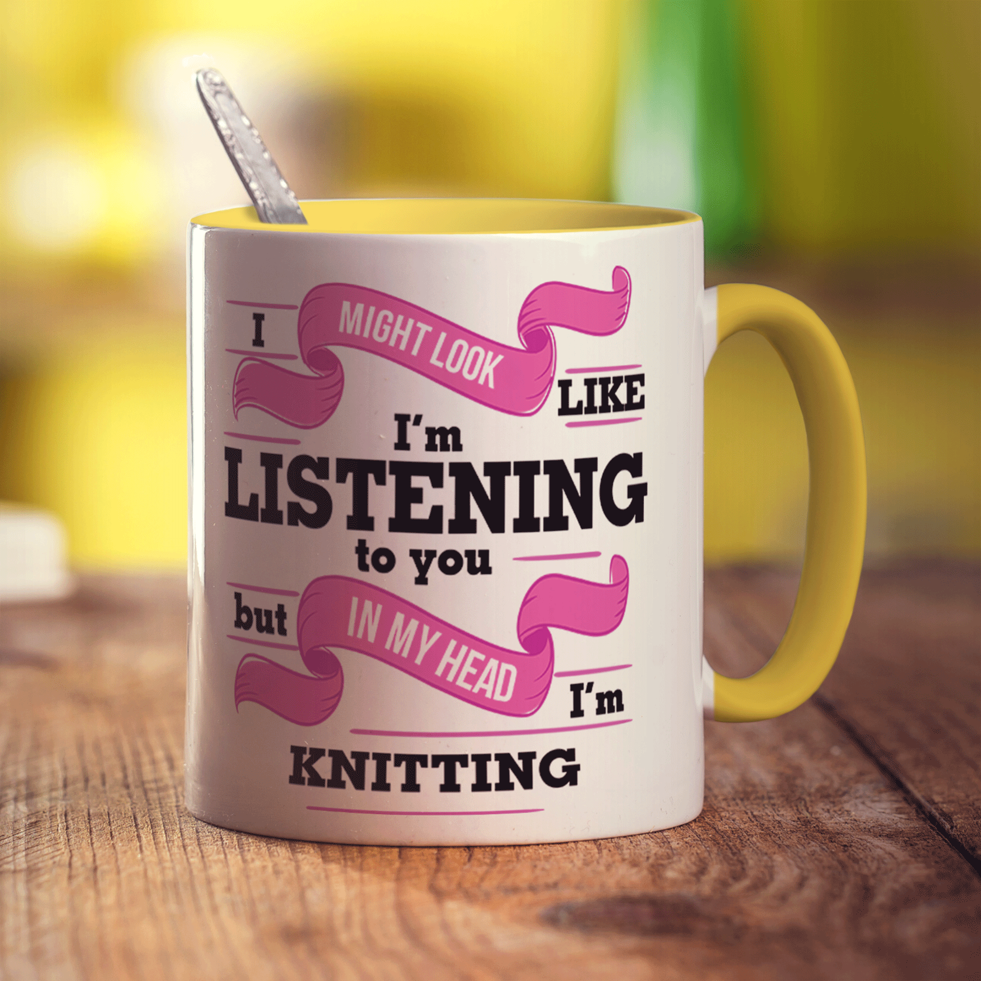 I Might Look Like I'm Listening to you But In My Head I'm Knitting Mug - Standard 330ml (11oz) / Yellow