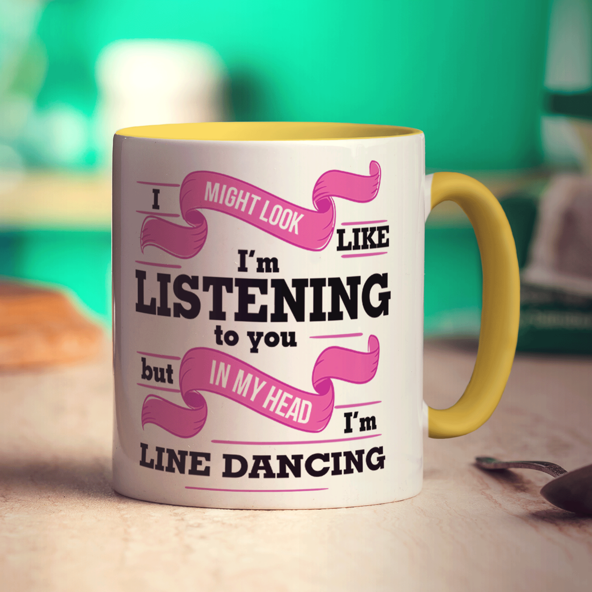 I Might Look Like I'm Listening to you But In My Head I'm Line Dancing Mug - Standard 330ml (11oz) / Yellow
