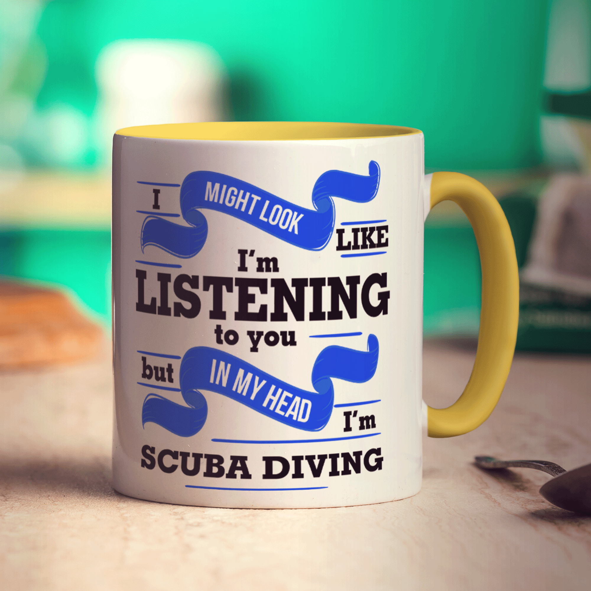 I Might Look Like I'm Listening to you But In My Head I'm Scuba Diving Mug - Standard 330ml (11oz) / Yellow