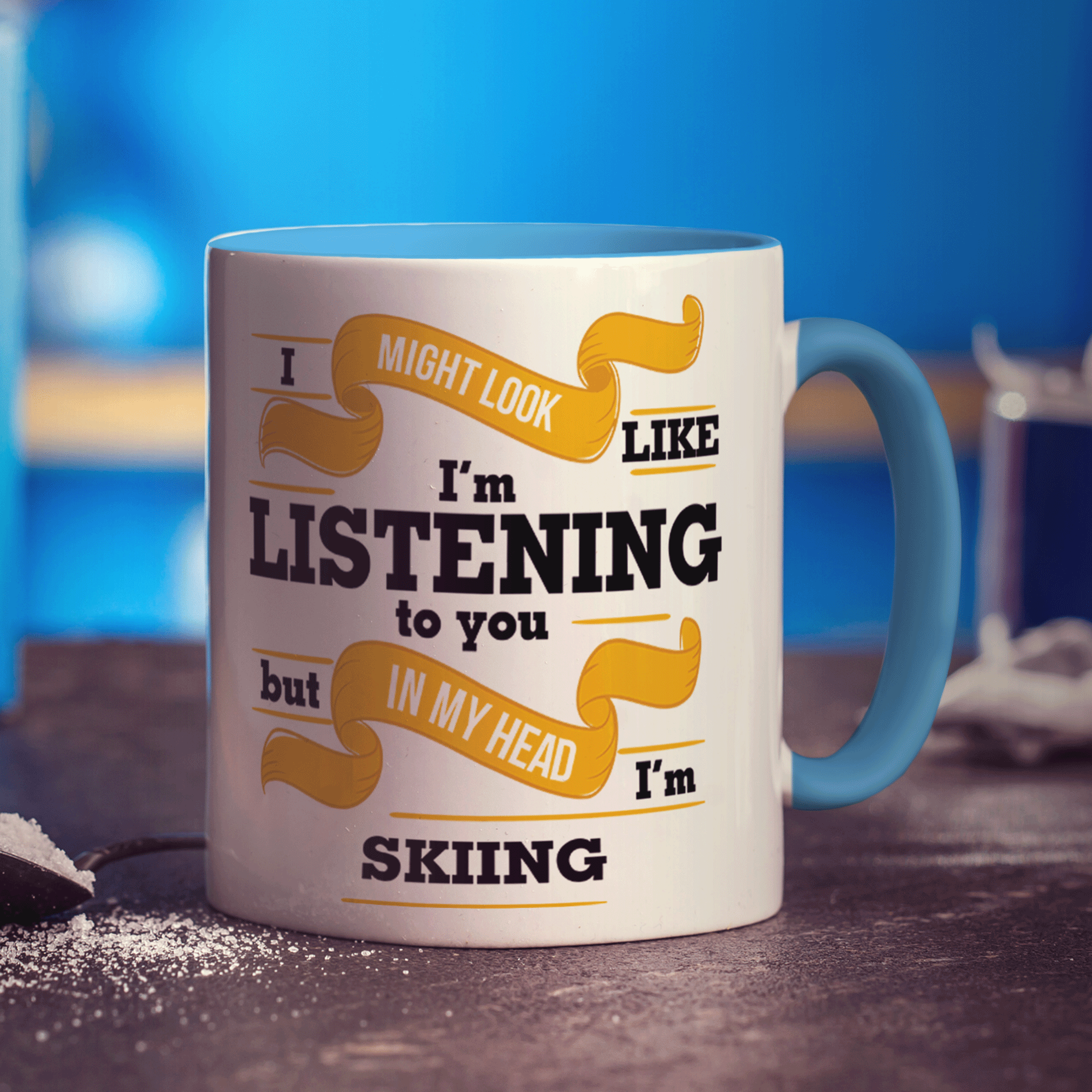 I Might Look Like I'm Listening to you But In My Head I'm Skiing Mug - Standard 330ml (11oz) / Blue