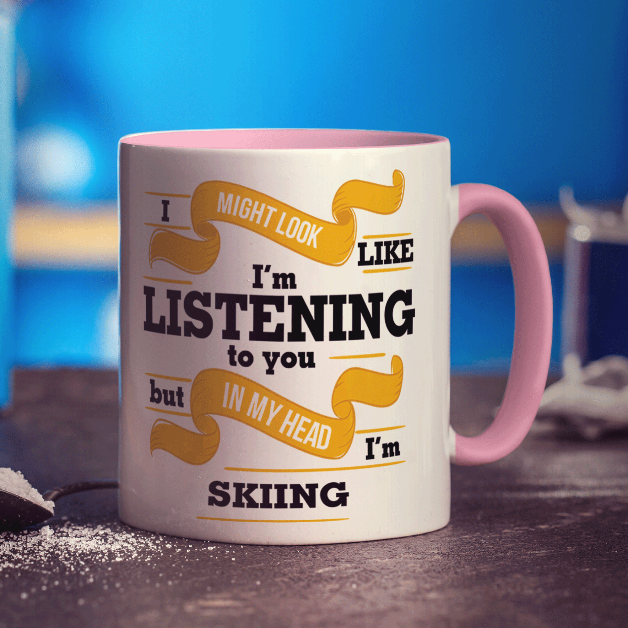 I Might Look Like I'm Listening to you But In My Head I'm Skiing Mug - Standard 330ml (11oz) / Pink