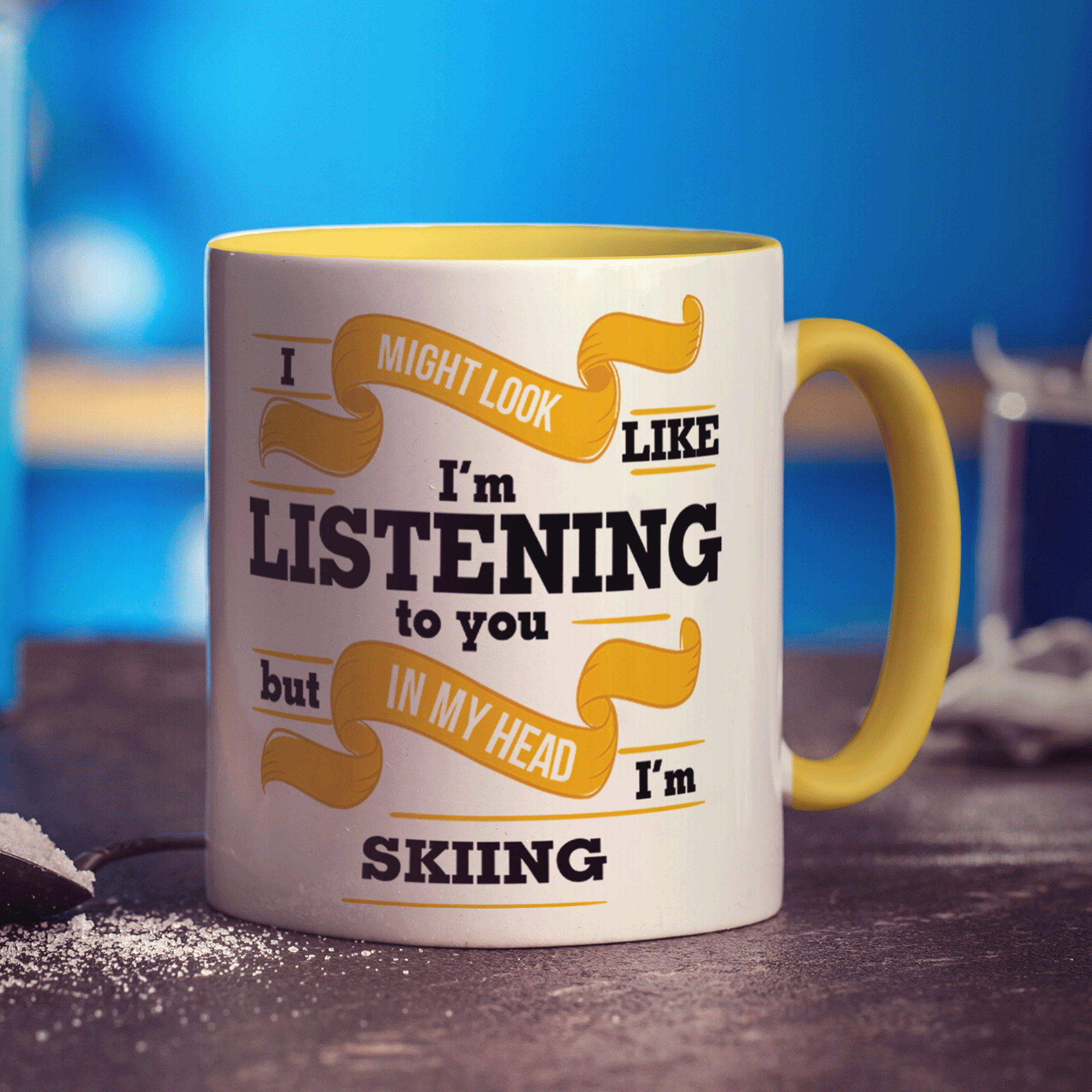 I Might Look Like I'm Listening to you But In My Head I'm Skiing Mug - Standard 330ml (11oz) / Yellow