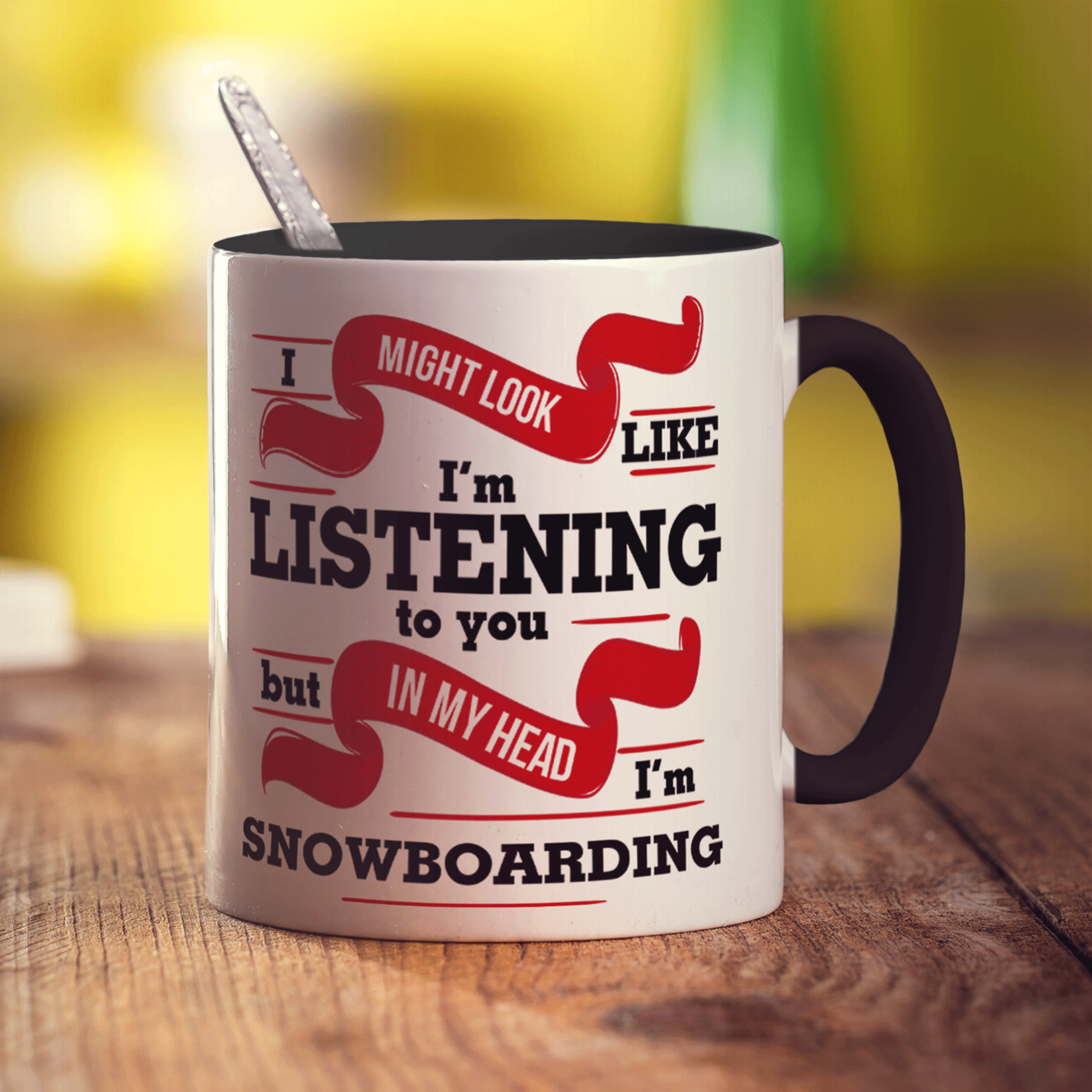 I Might Look Like I'm Listening to you But In My Head I'm Snowboarding Mug - Standard 330ml (11oz) / Black