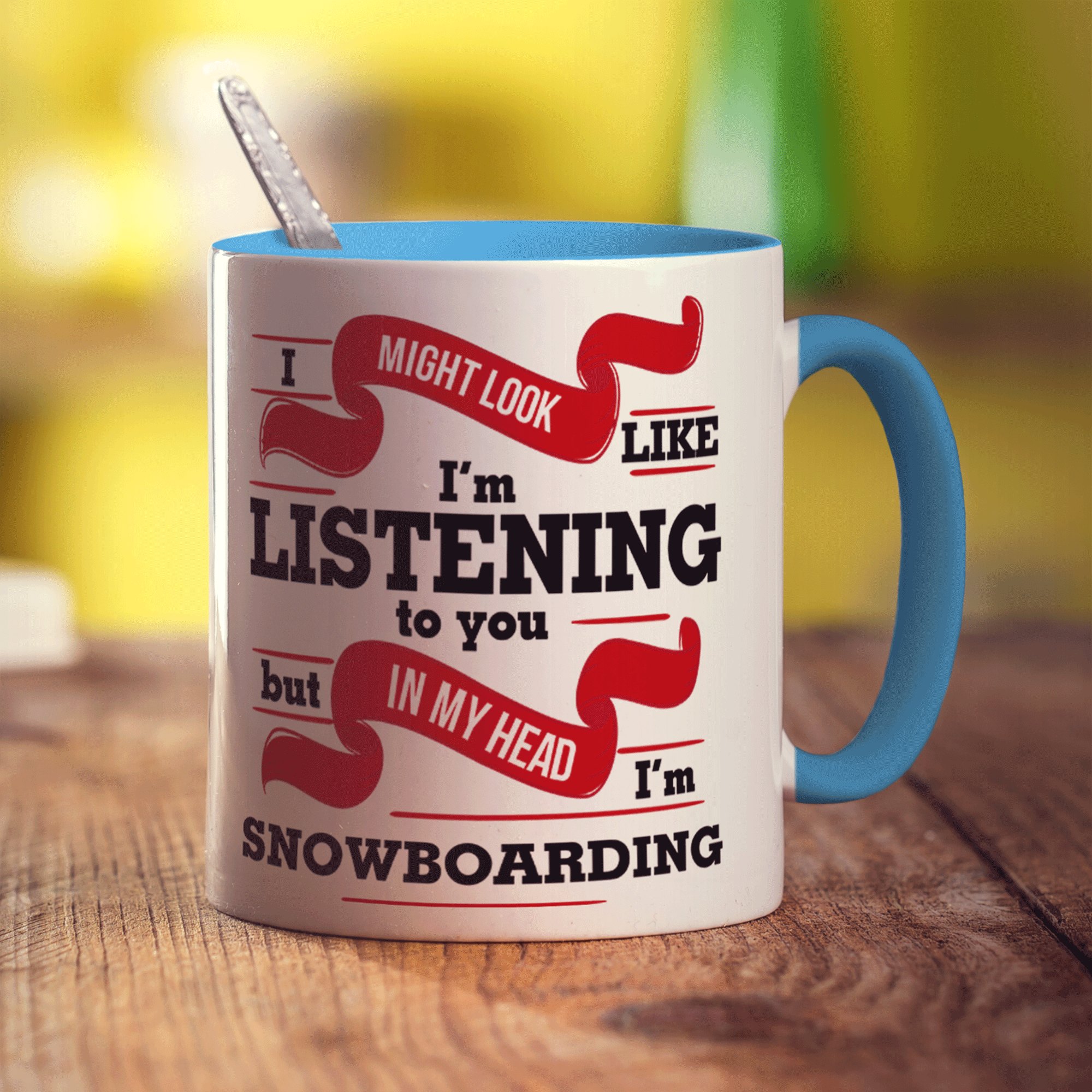 I Might Look Like I'm Listening to you But In My Head I'm Snowboarding Mug - Standard 330ml (11oz) / Blue