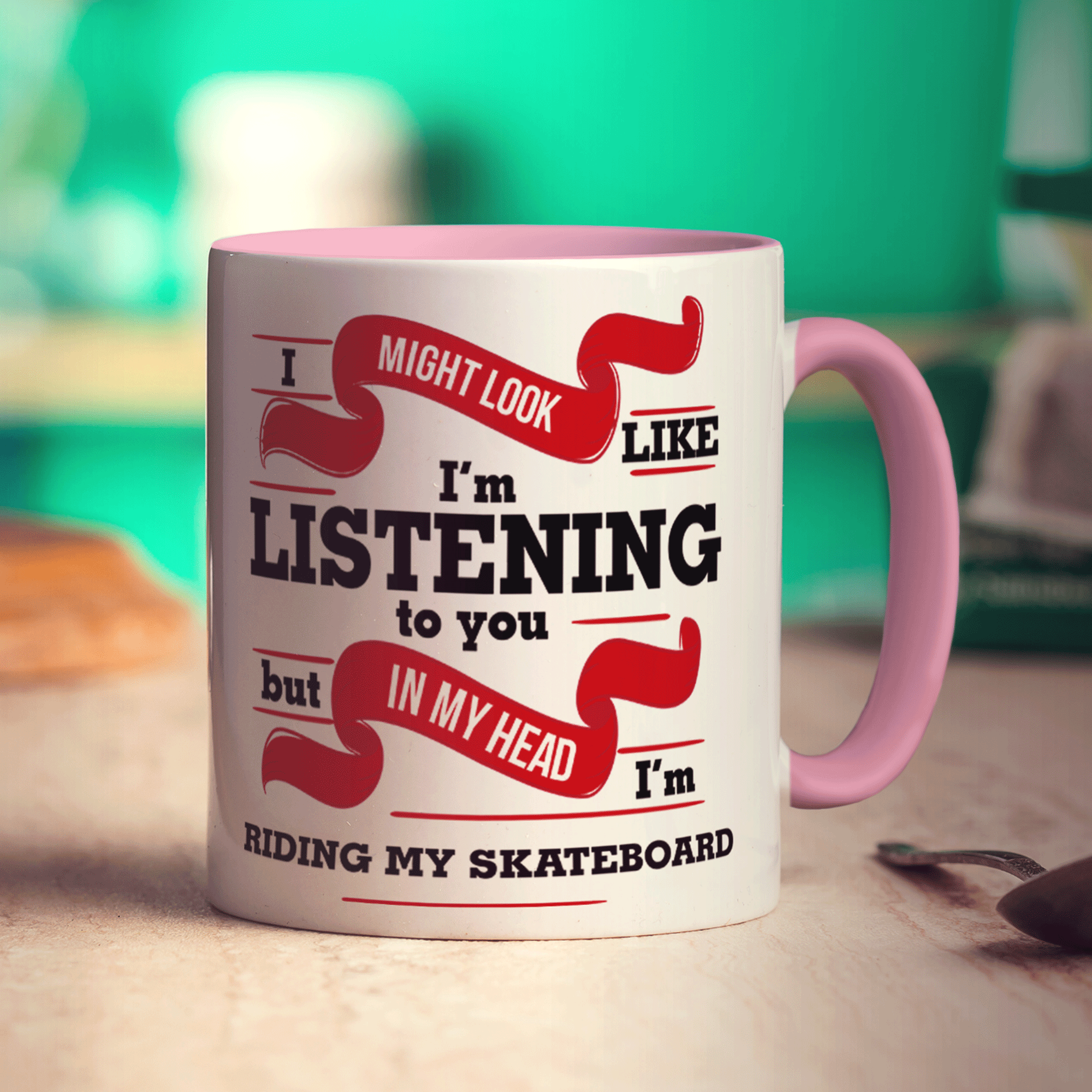 I Might Look Like I'm Listening But In My Head I'm Riding My Skateboard Mug - Standard 330ml (11oz) / Pink