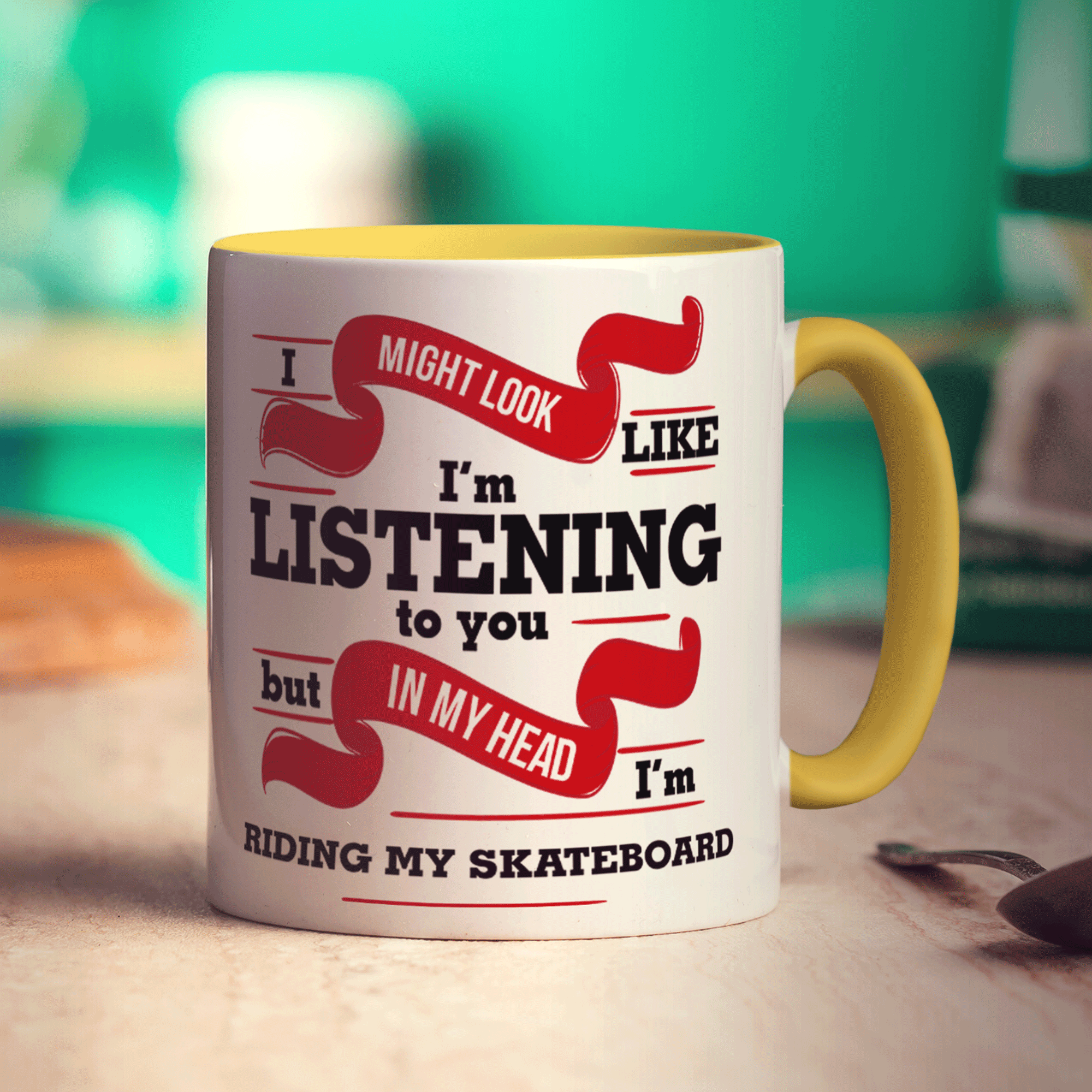 I Might Look Like I'm Listening But In My Head I'm Riding My Skateboard Mug - Standard 330ml (11oz) / Yellow