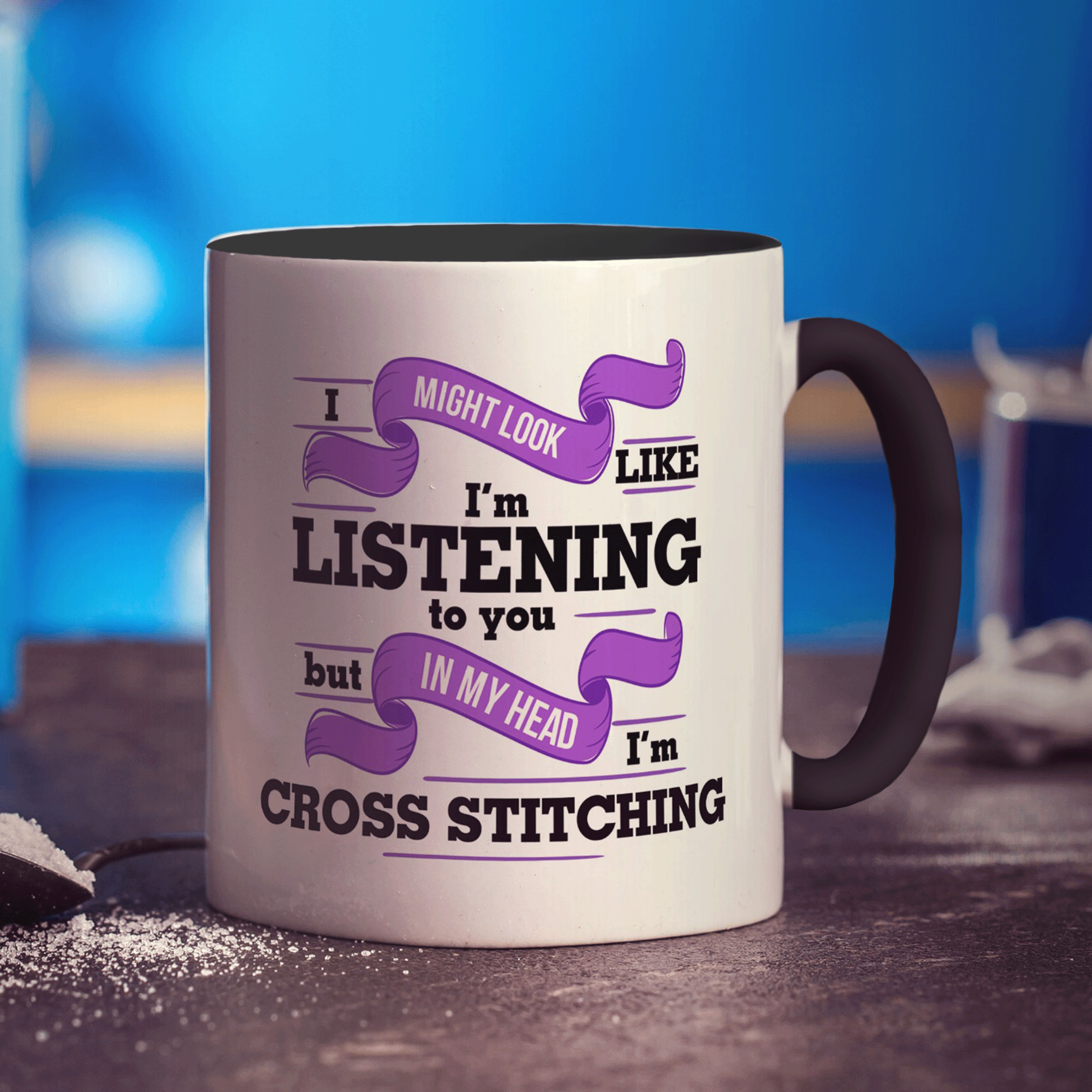 I Might Look Like I'm Working But in My Head I'm Cross Stitching Mug - Standard 330ml (11oz) / Black