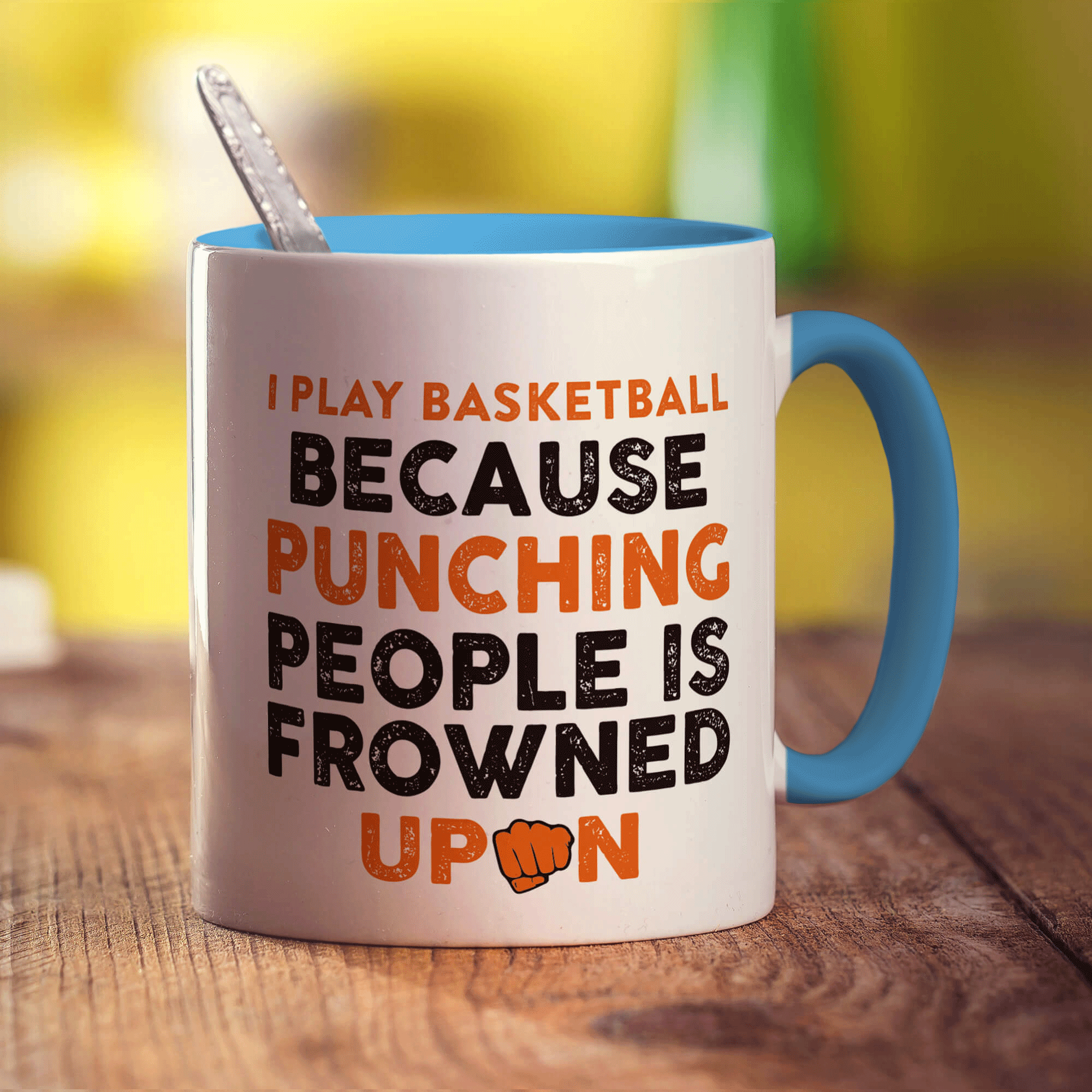 I Play Basketball Because Punching People is Frowned Upon Mug - Standard 330ml (11oz) / Blue
