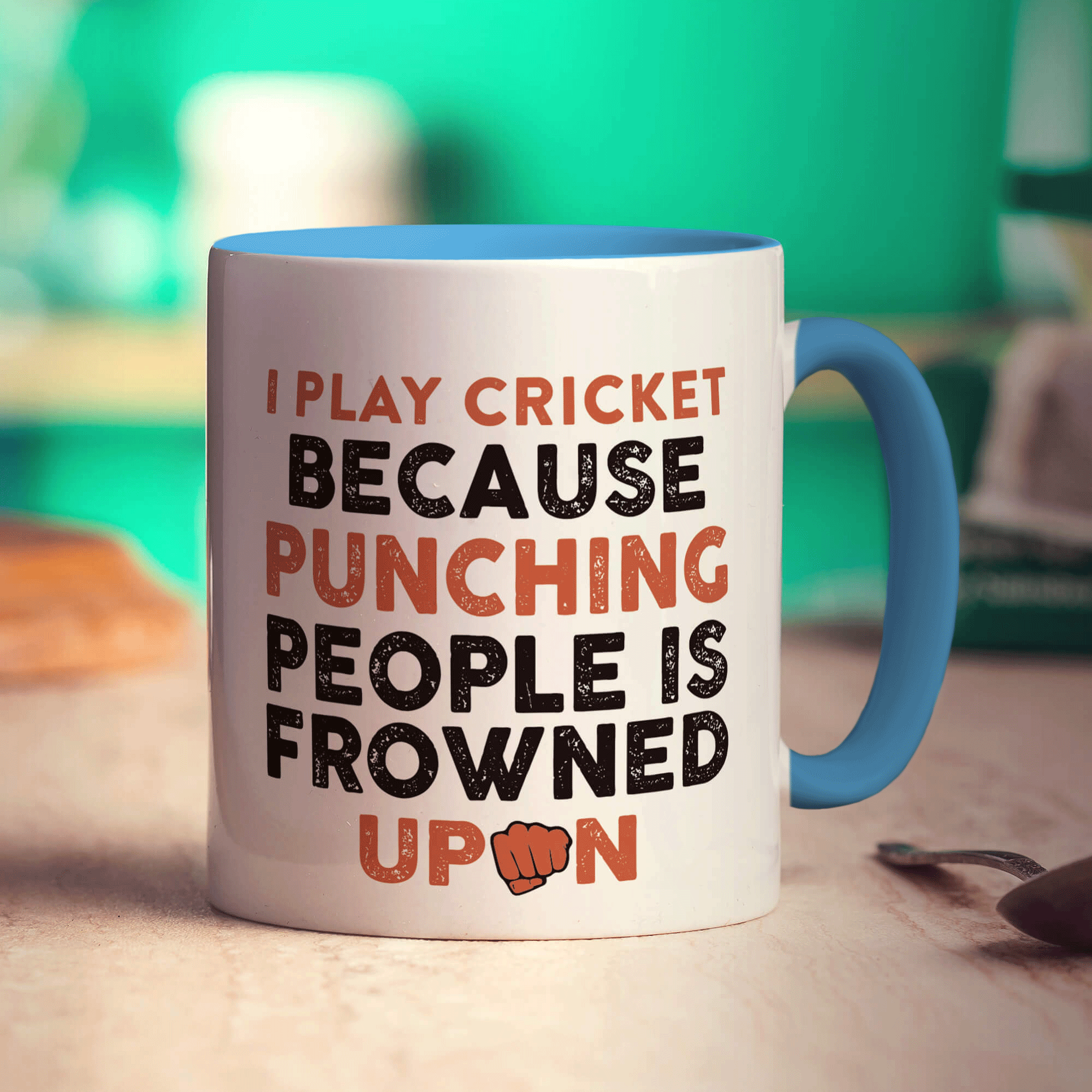 I Play Cricket Because Punching People is Frowned Upon Mug - Standard 330ml (11oz) / Blue