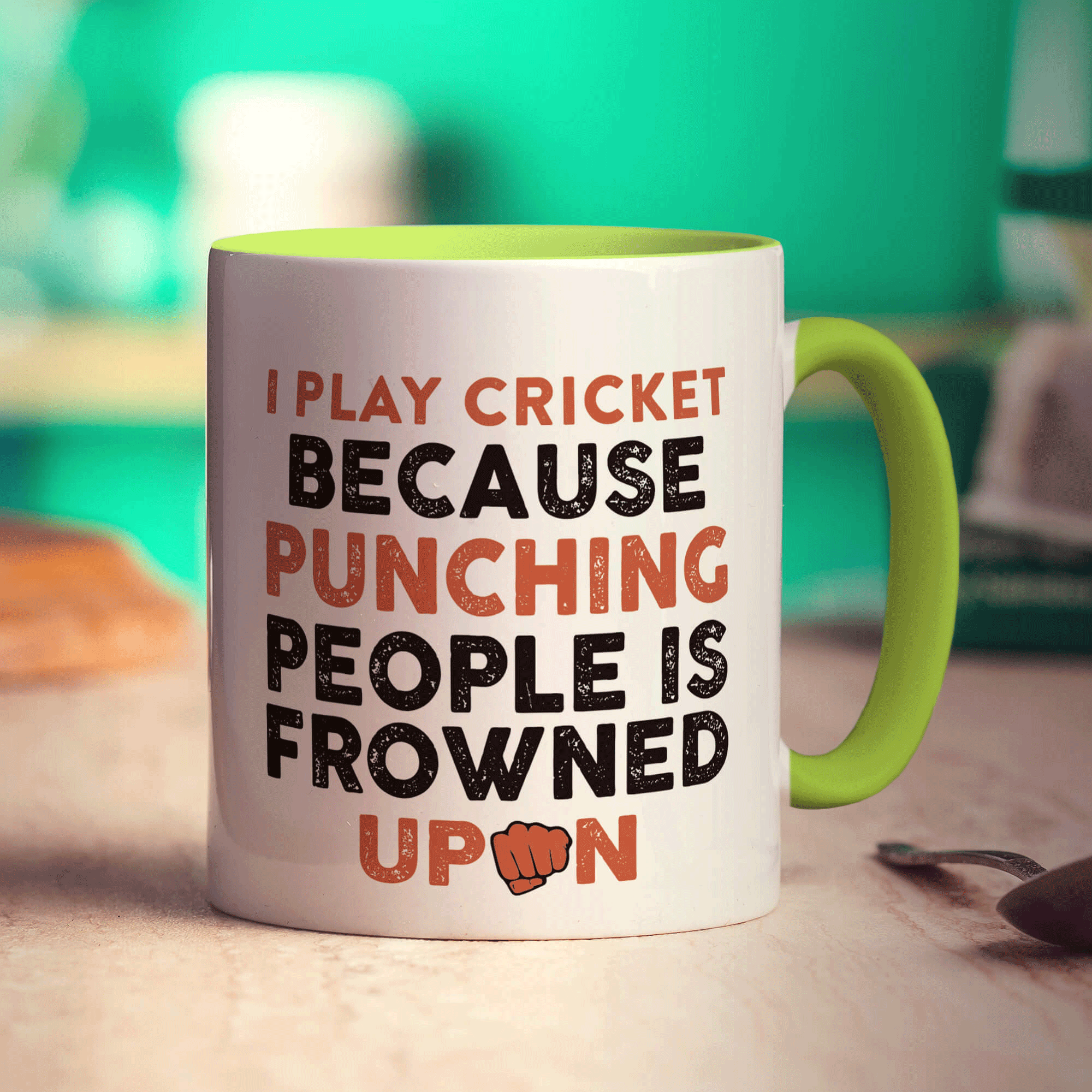 I Play Cricket Because Punching People is Frowned Upon Mug - Standard 330ml (11oz) / Green