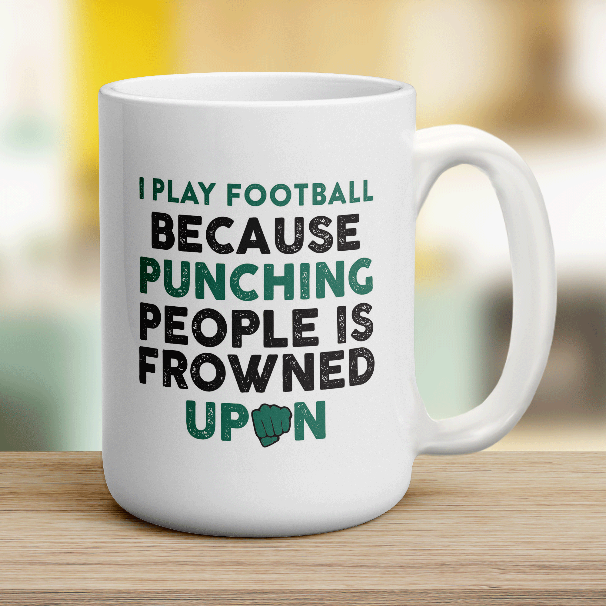 I Play Football Because Punching People is Frowned Upon Mug - Jumbo 440ml (15oz) / White
