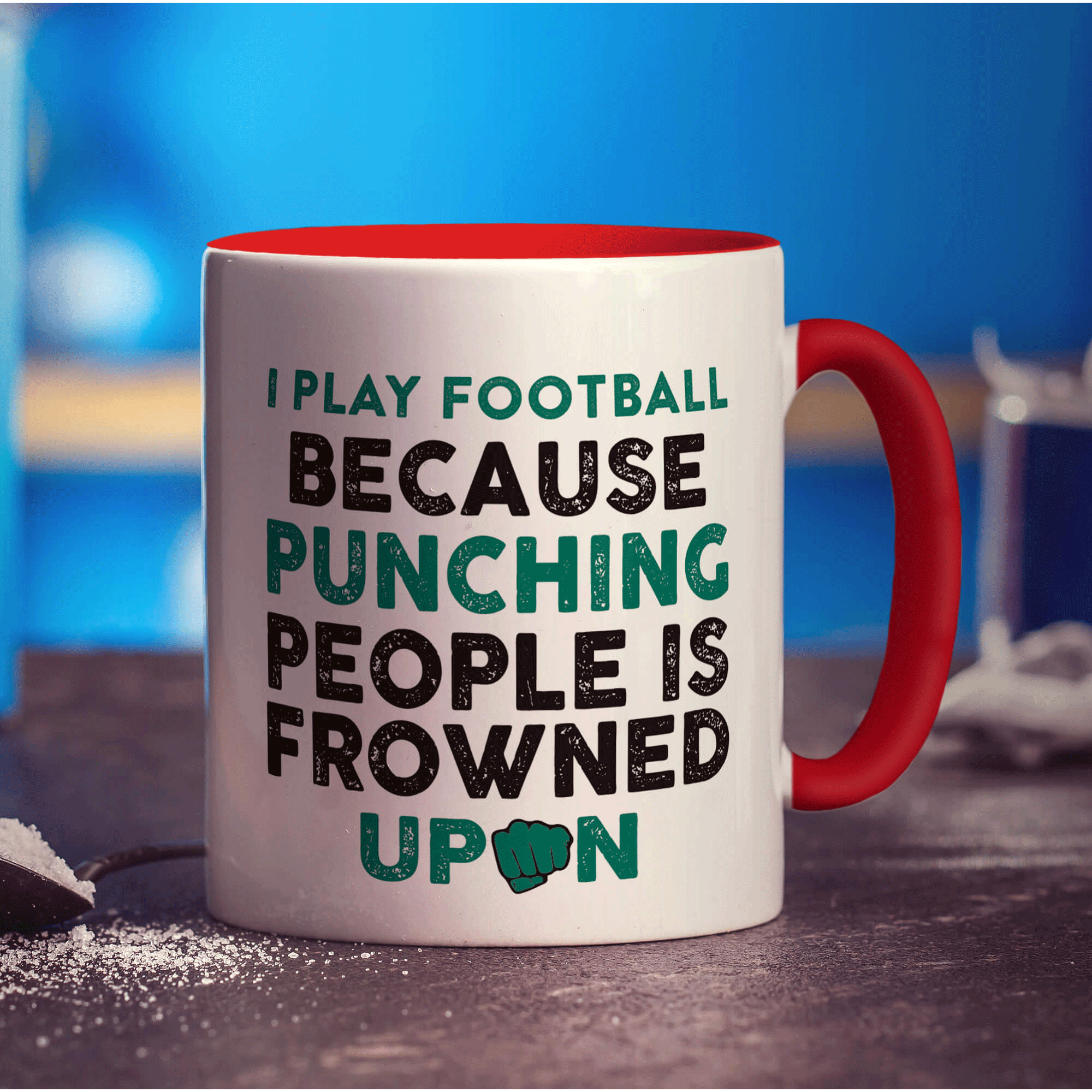I Play Football Because Punching People is Frowned Upon Mug - Standard 330ml (11oz) / Red