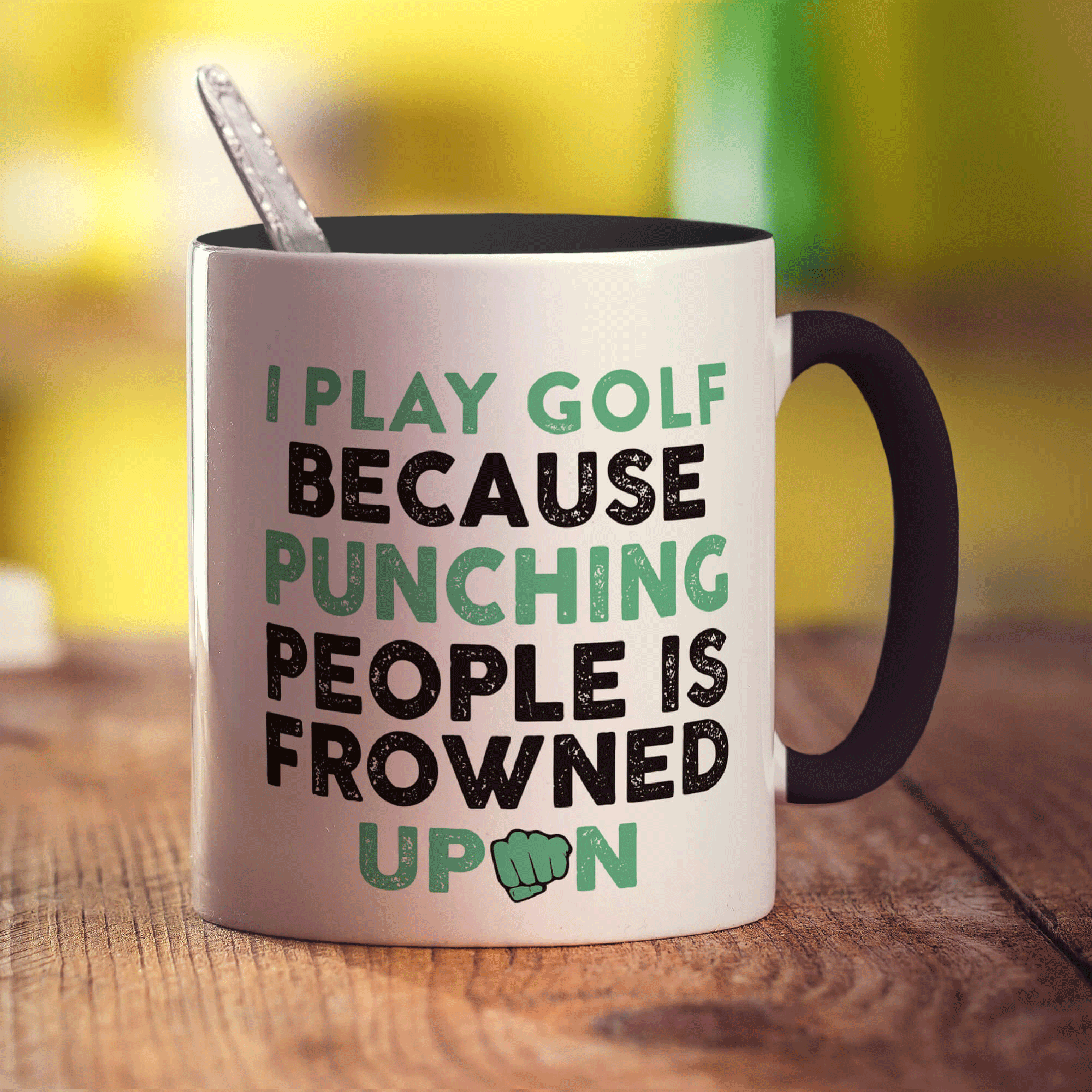 I Play Golf Because Punching People is Frowned Upon Mug - Standard 330ml (11oz) / Black