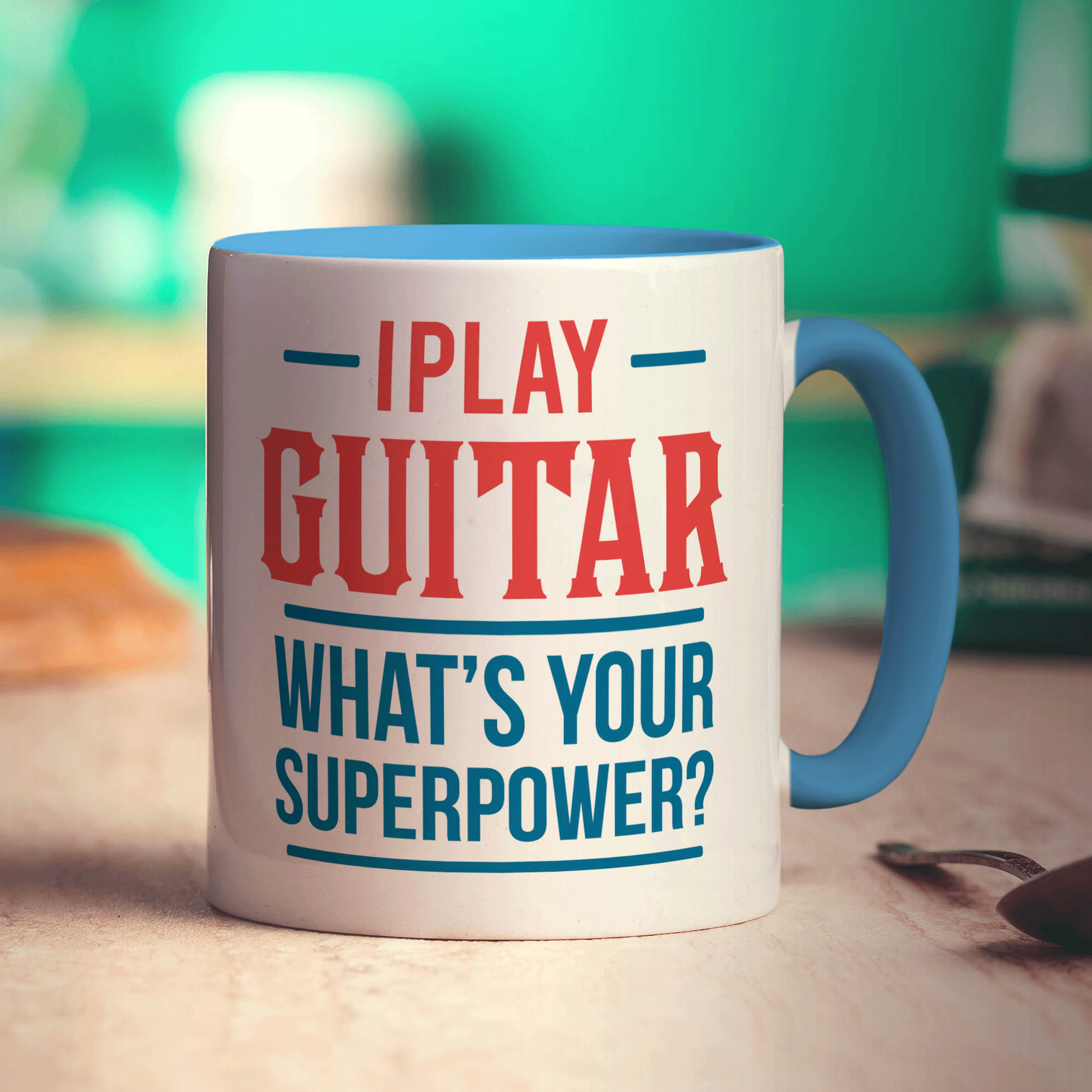 I Play Guitar What's Your Superpower Mug - Standard 330ml (11oz) / Blue