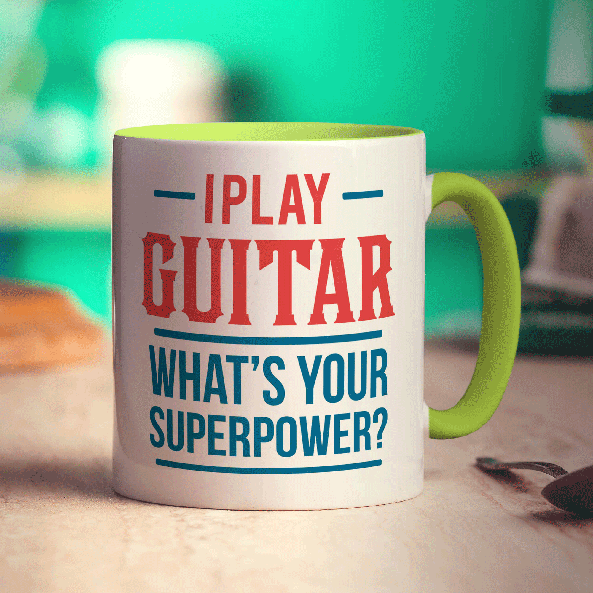 I Play Guitar What's Your Superpower Mug - Standard 330ml (11oz) / Green