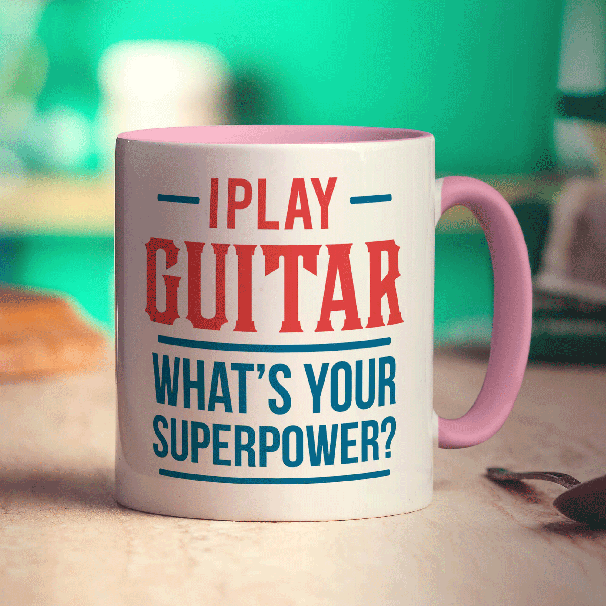 I Play Guitar What's Your Superpower Mug - Standard 330ml (11oz) / Pink