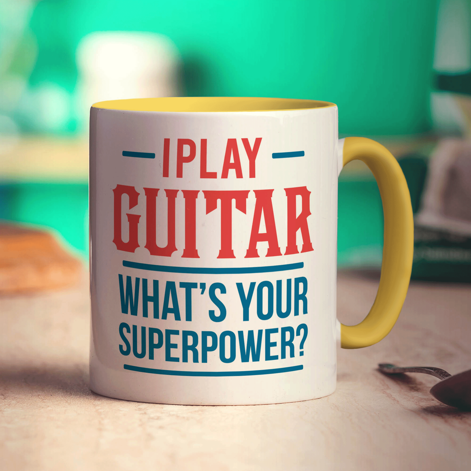 I Play Guitar What's Your Superpower Mug - Standard 330ml (11oz) / Yellow