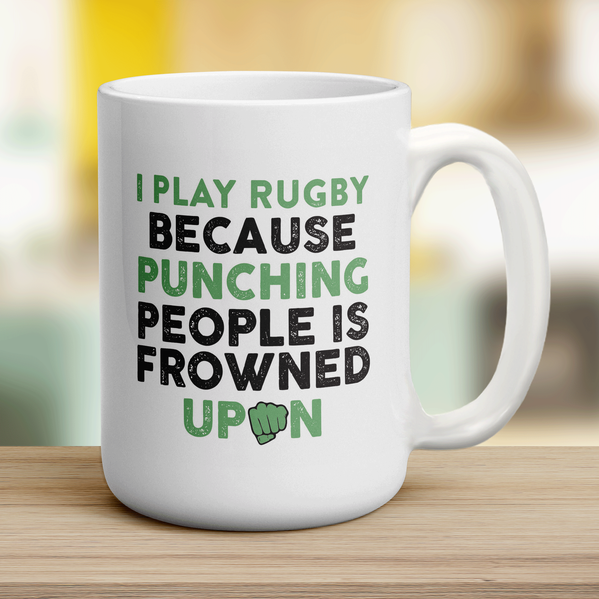 I Play Rugby Because Punching People is Frowned Upon Mug - Jumbo 440ml (15oz) / White