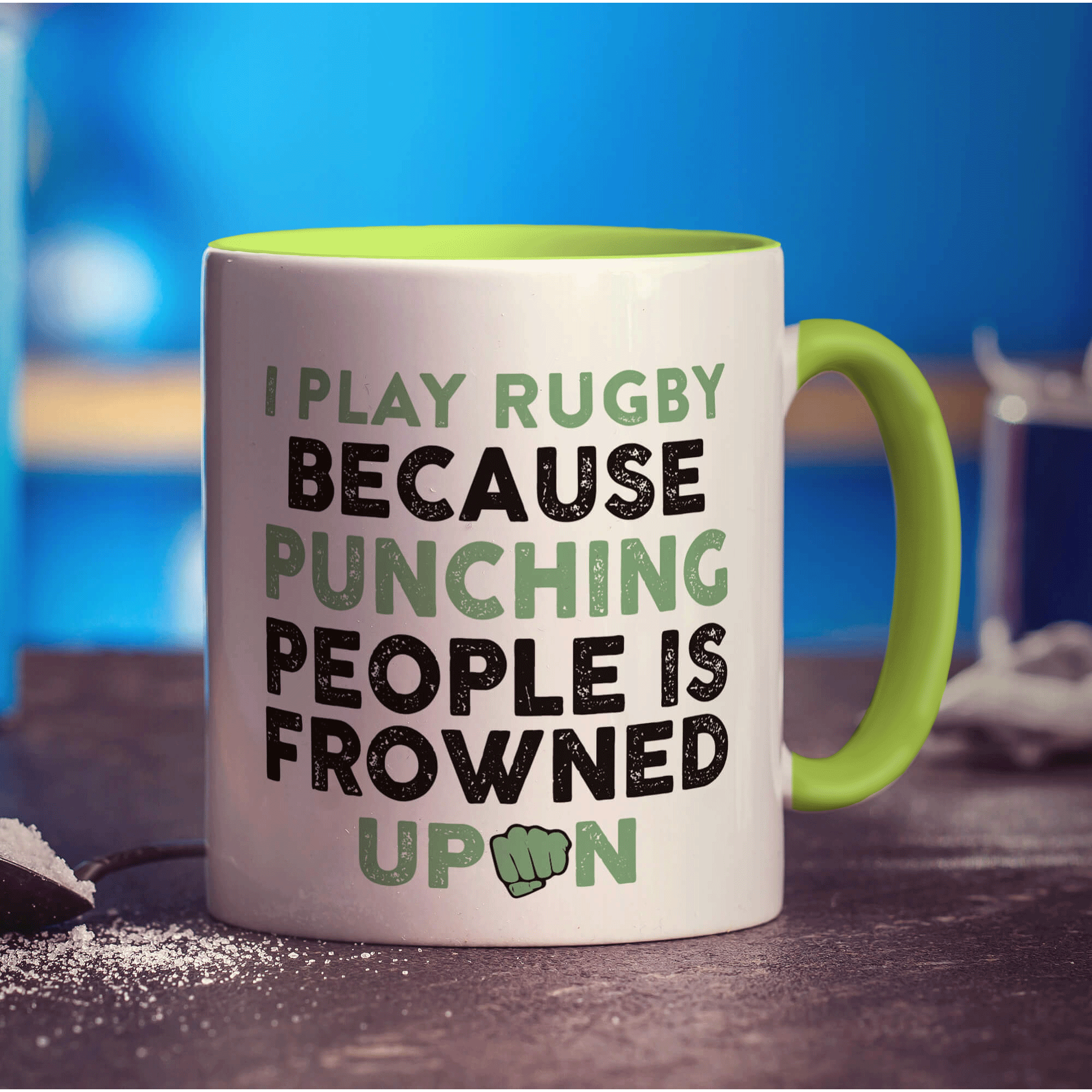 I Play Rugby Because Punching People is Frowned Upon Mug - Standard 330ml (11oz) / Green