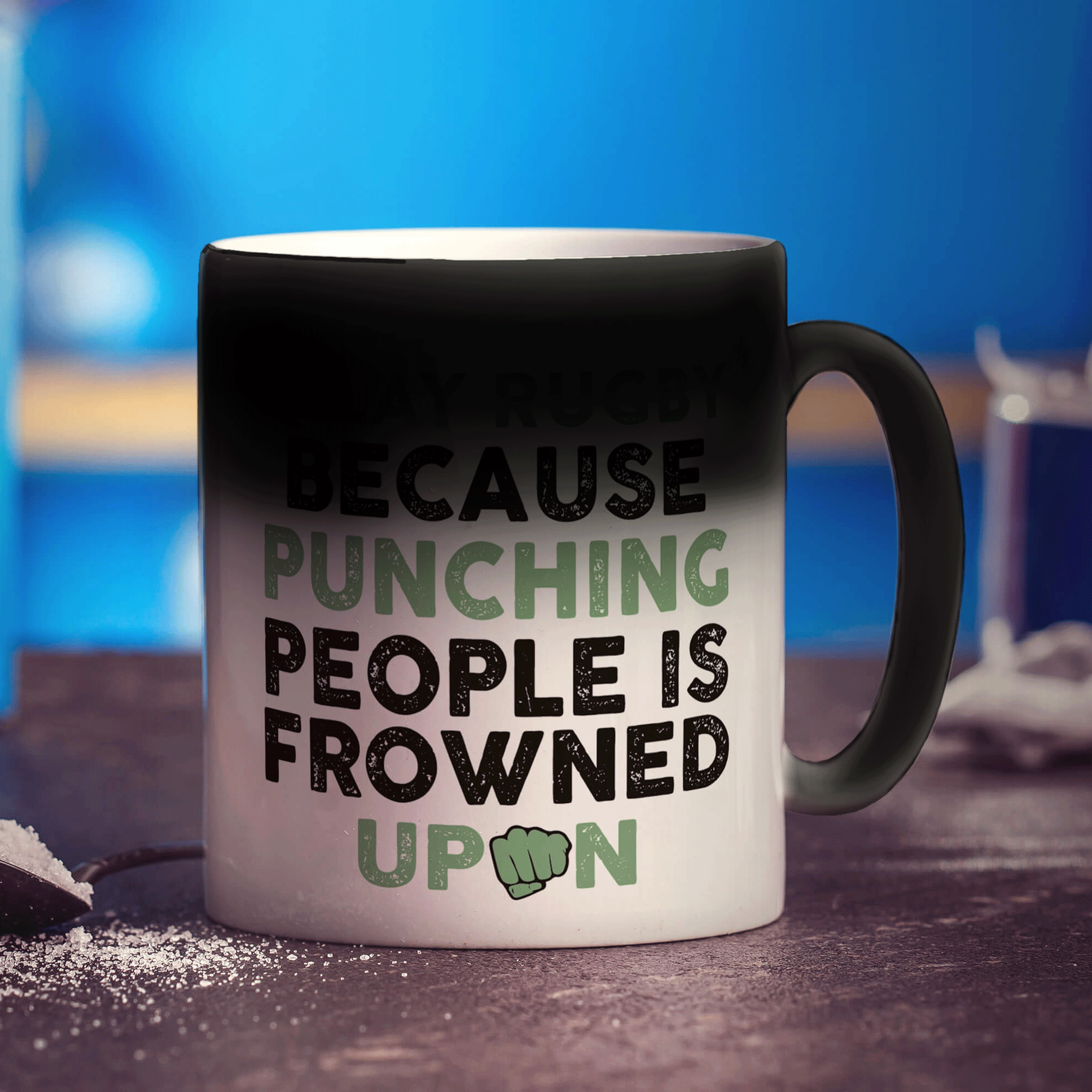 I Play Rugby Because Punching People is Frowned Upon Mug - Standard 330ml (11oz) / Magic Mug