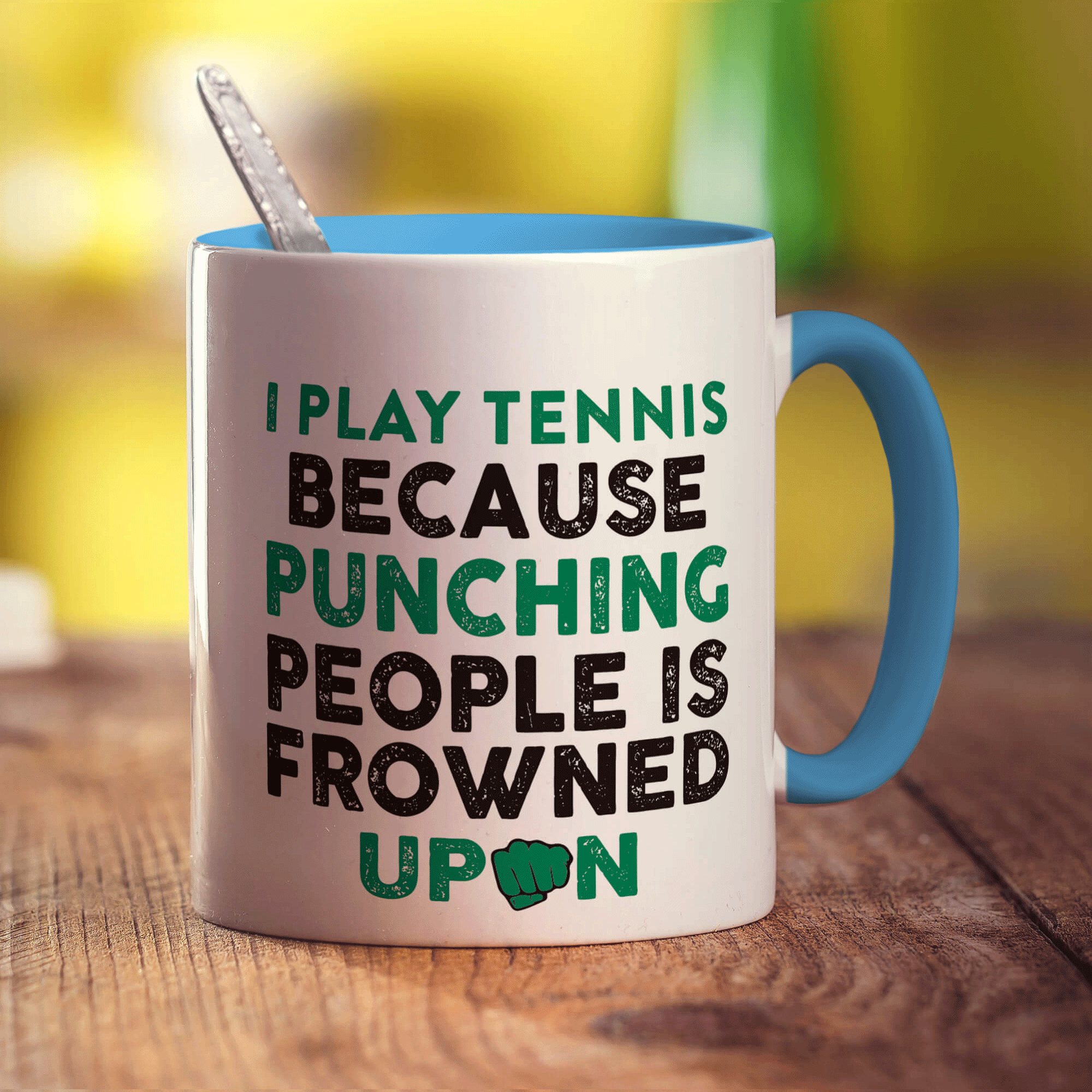 I Play Tennis Because Punching People is Frowned Upon Mug - Standard 330ml (11oz) / Blue