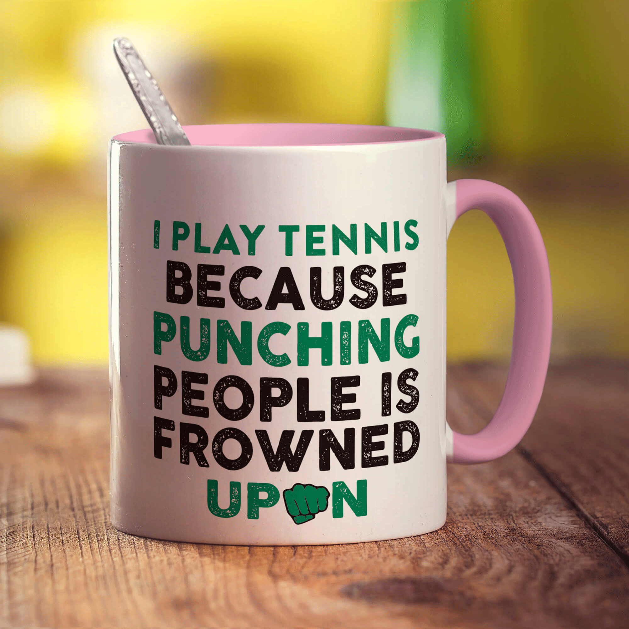 I Play Tennis Because Punching People is Frowned Upon Mug - Standard 330ml (11oz) / Pink