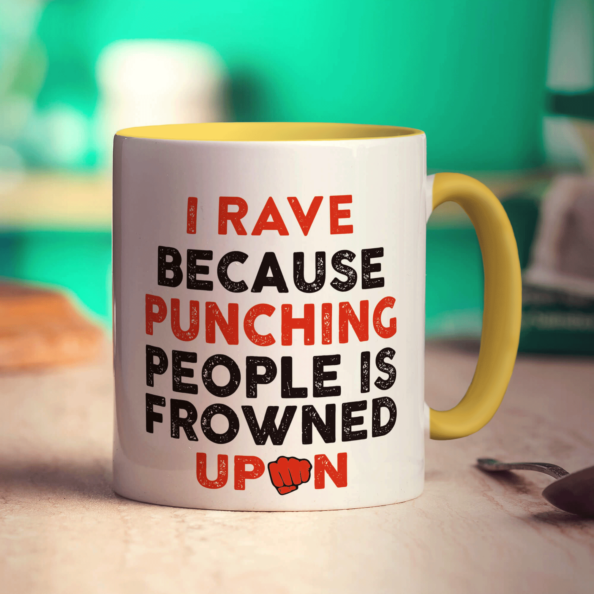I Rave Because Punching People is Frowned Upon Mug - Standard 330ml (11oz) / Yellow