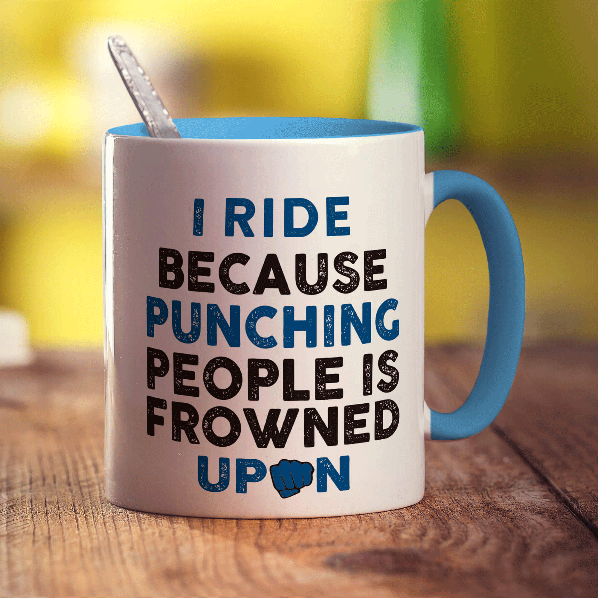 I Ride Because Punching People is Frowned Upon Mug - Standard 330ml (11oz) / Blue