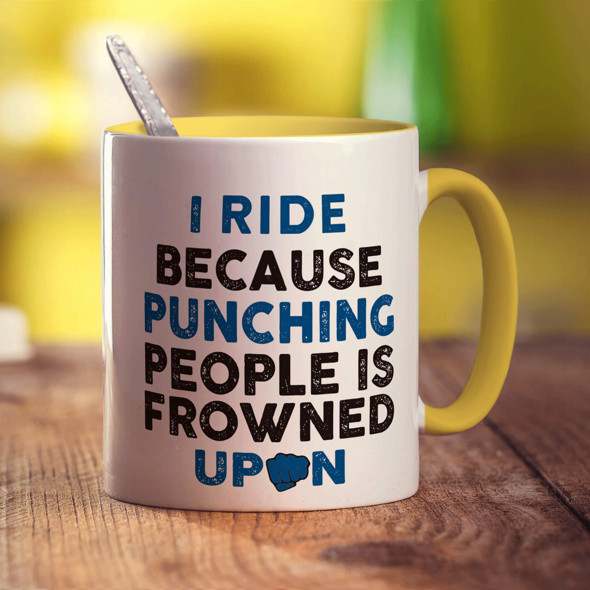I Ride Because Punching People is Frowned Upon Mug - Standard 330ml (11oz) / Yellow