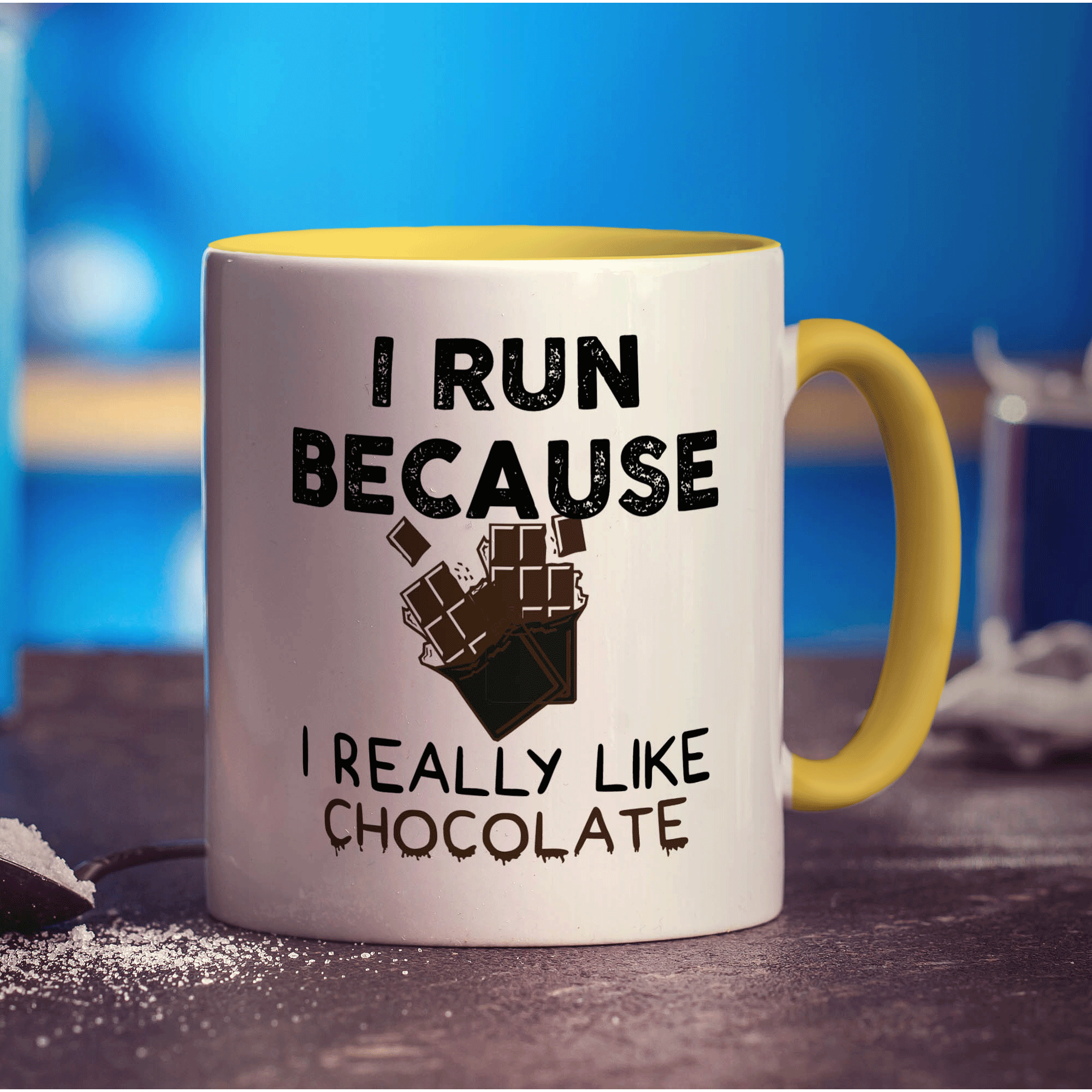 I Run Because I Really Like Chocolate Mug - Standard 330ml (11oz) / Yellow