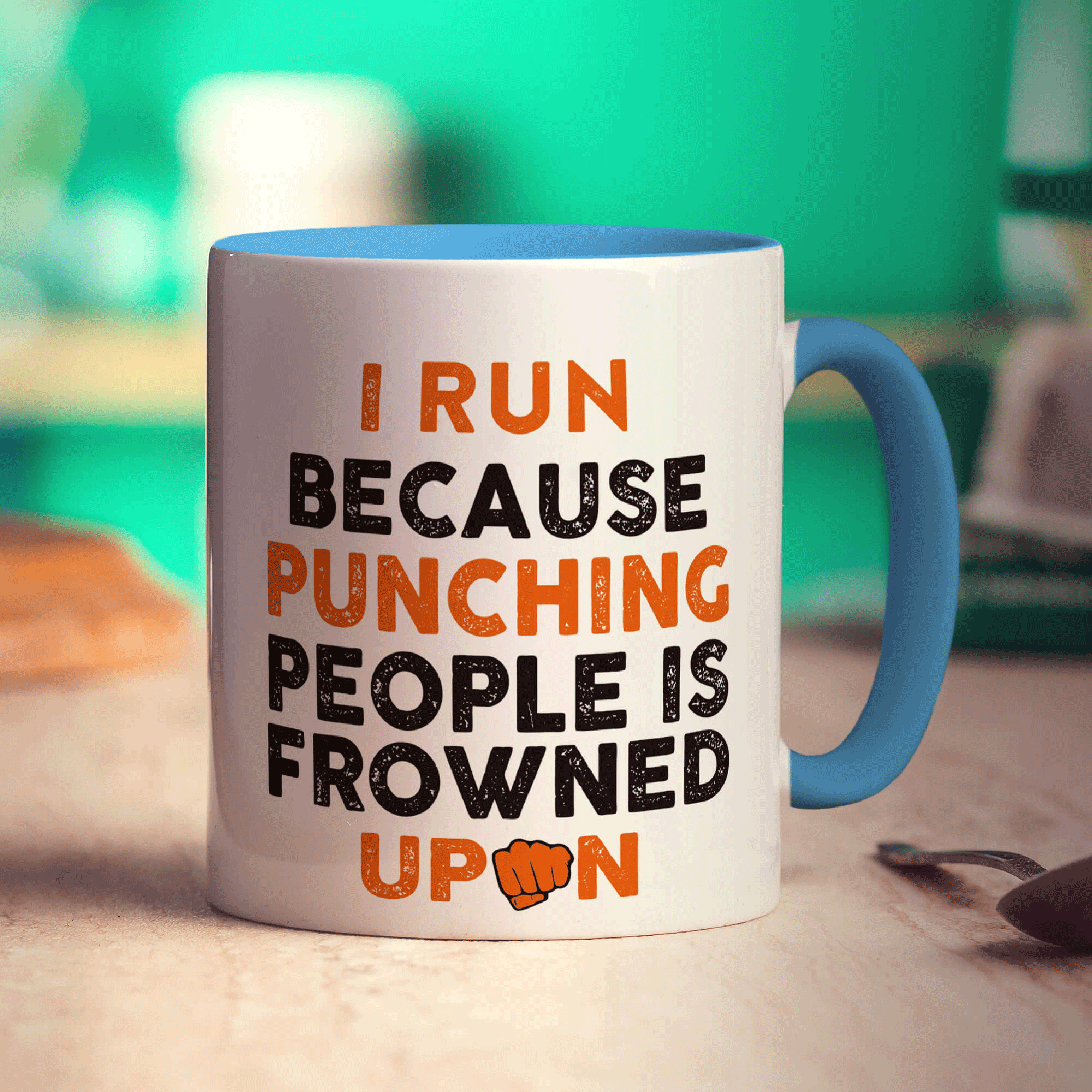 I Run Because Punching People is Frowned Upon Mug - Standard 330ml (11oz) / Blue