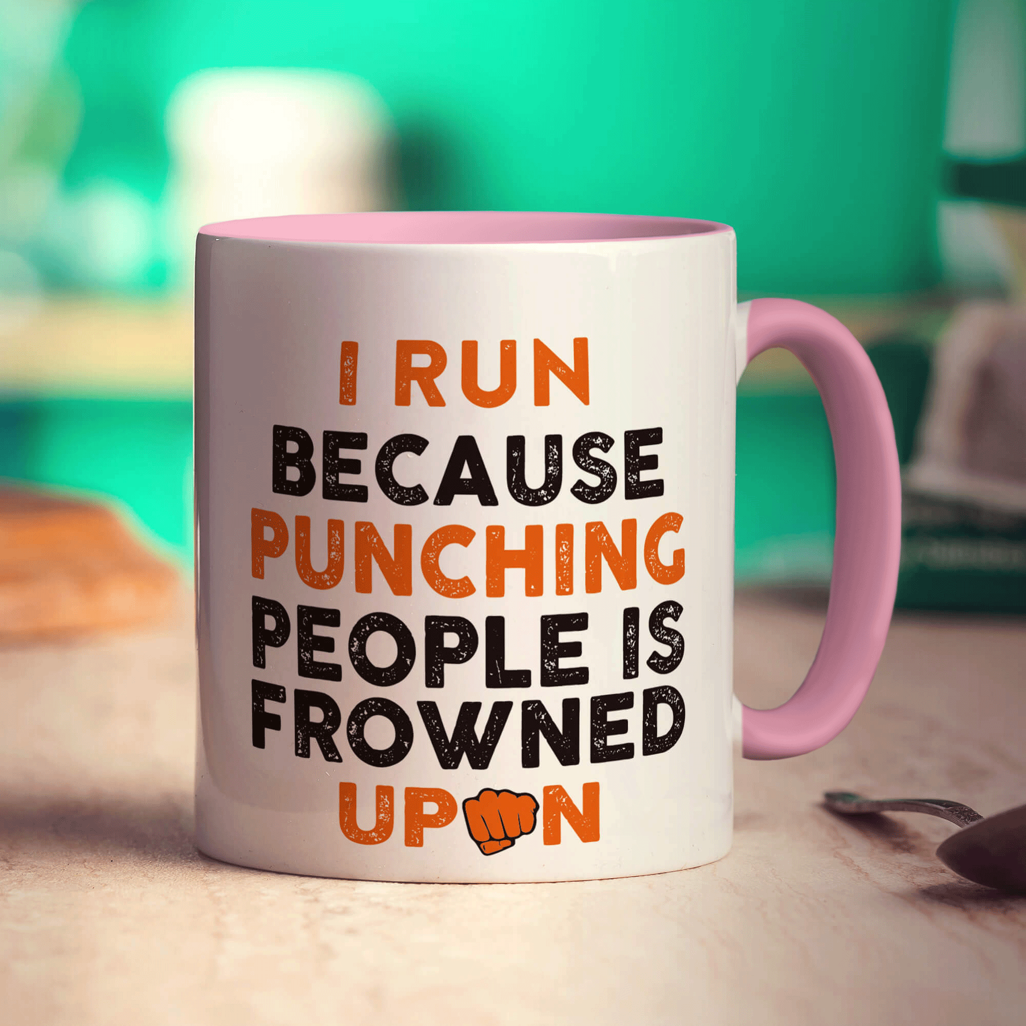 I Run Because Punching People is Frowned Upon Mug - Standard 330ml (11oz) / Pink