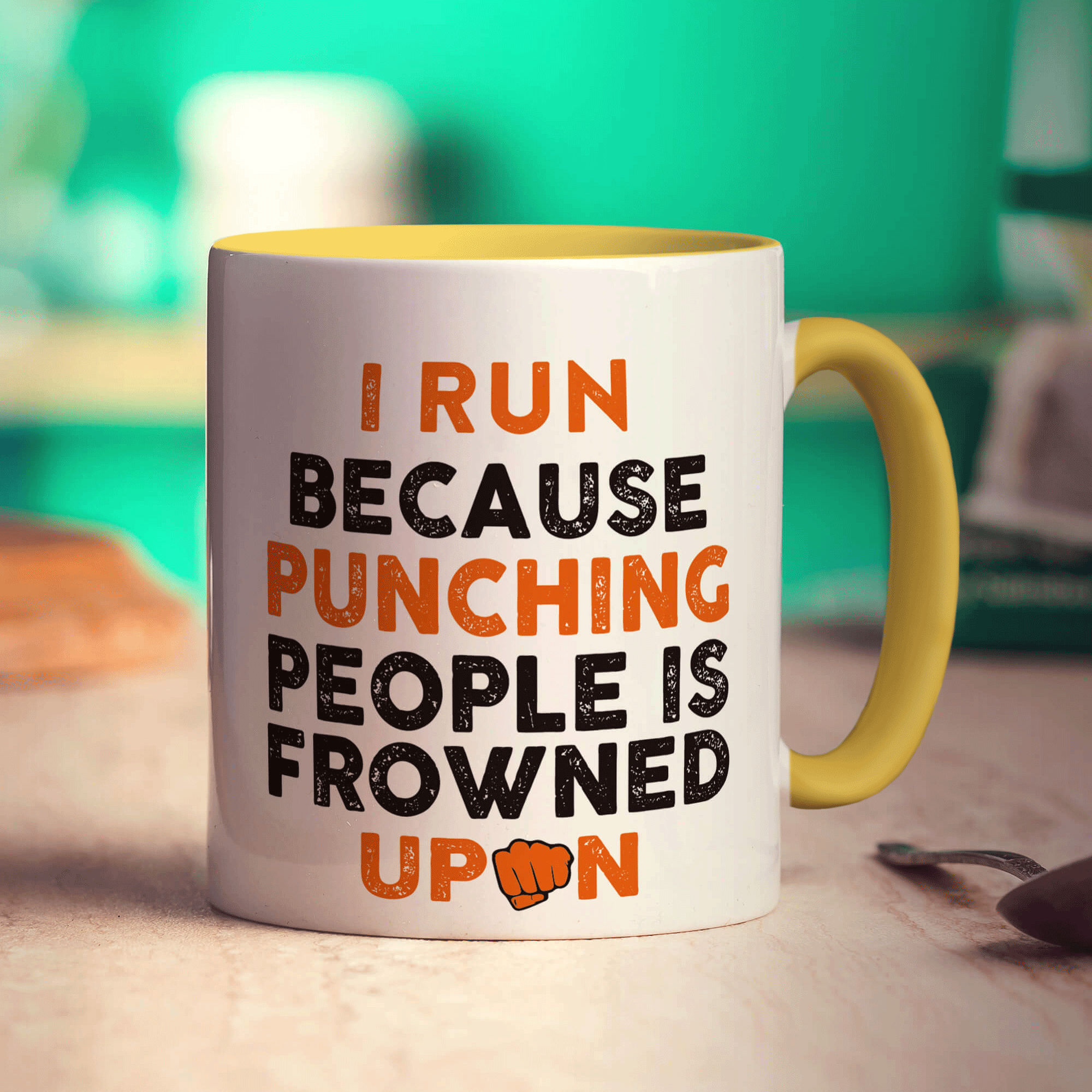 I Run Because Punching People is Frowned Upon Mug - Standard 330ml (11oz) / Yellow