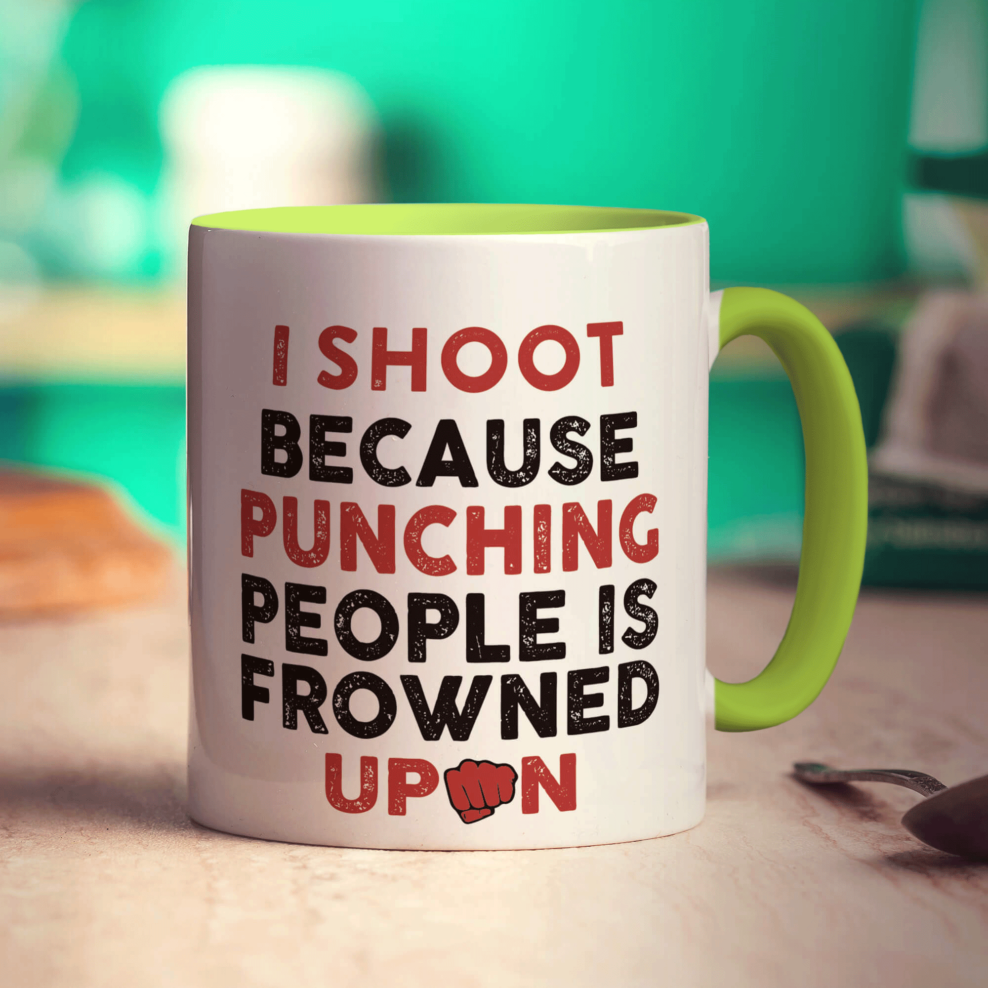 I Shoot Because Punching People is Frowned Upon Mug - Standard 330ml (11oz) / Green