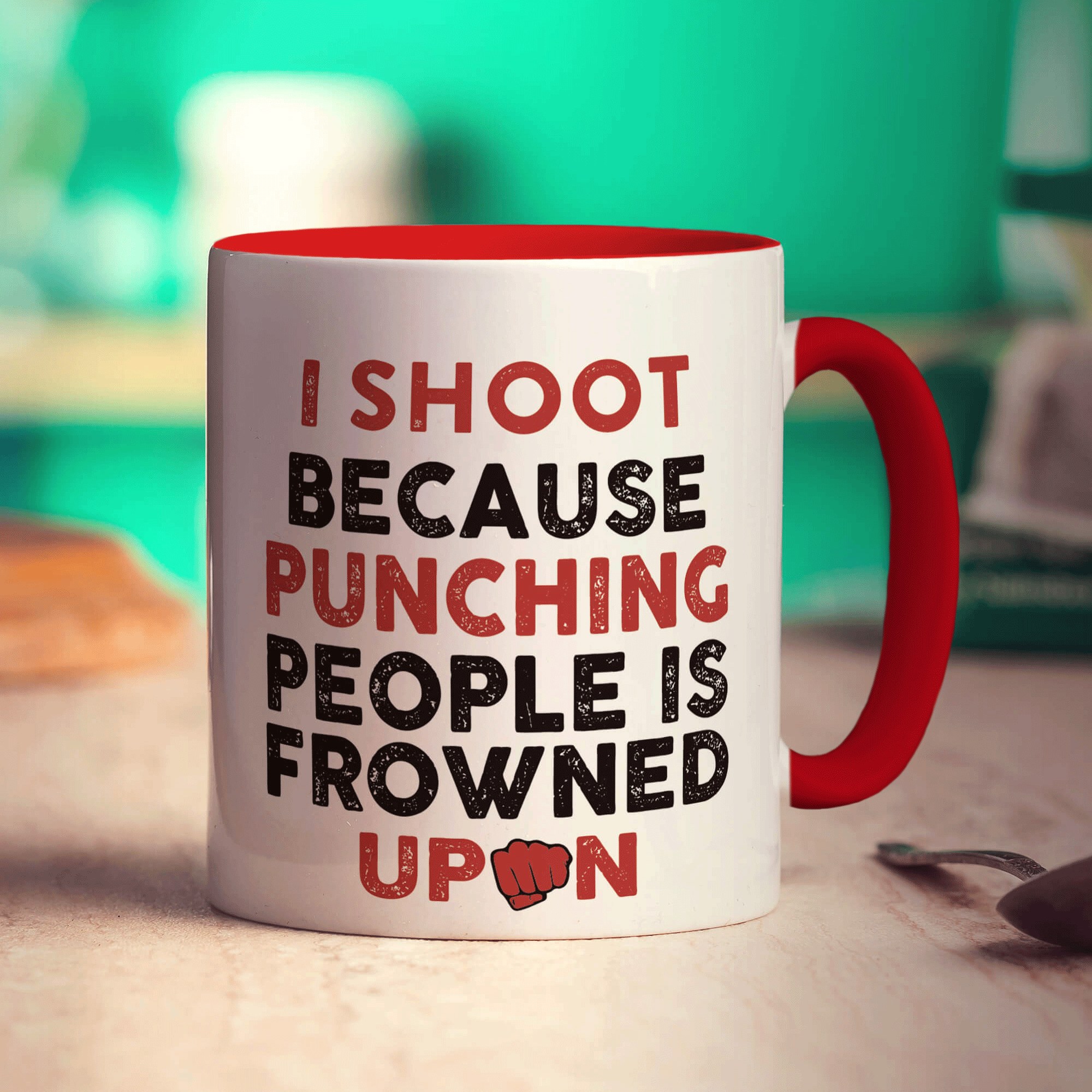 I Shoot Because Punching People is Frowned Upon Mug - Standard 330ml (11oz) / Red