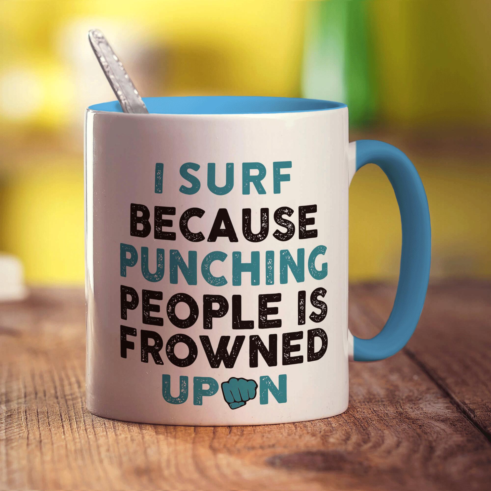 I Surf Because Punching People is Frowned Upon Mug - Standard 330ml (11oz) / Blue