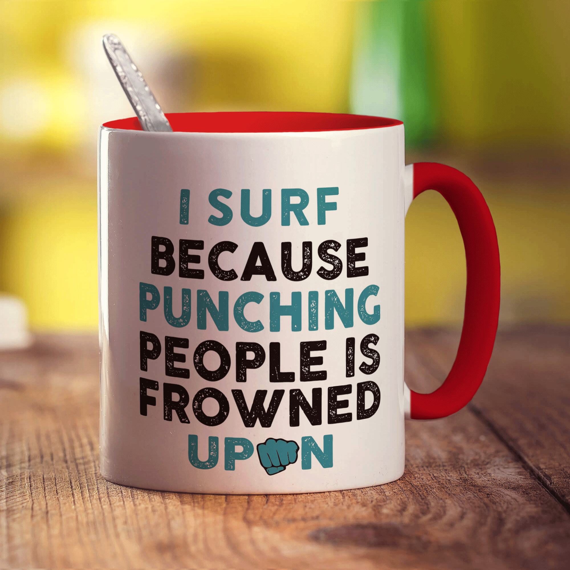 I Surf Because Punching People is Frowned Upon Mug - Standard 330ml (11oz) / Red