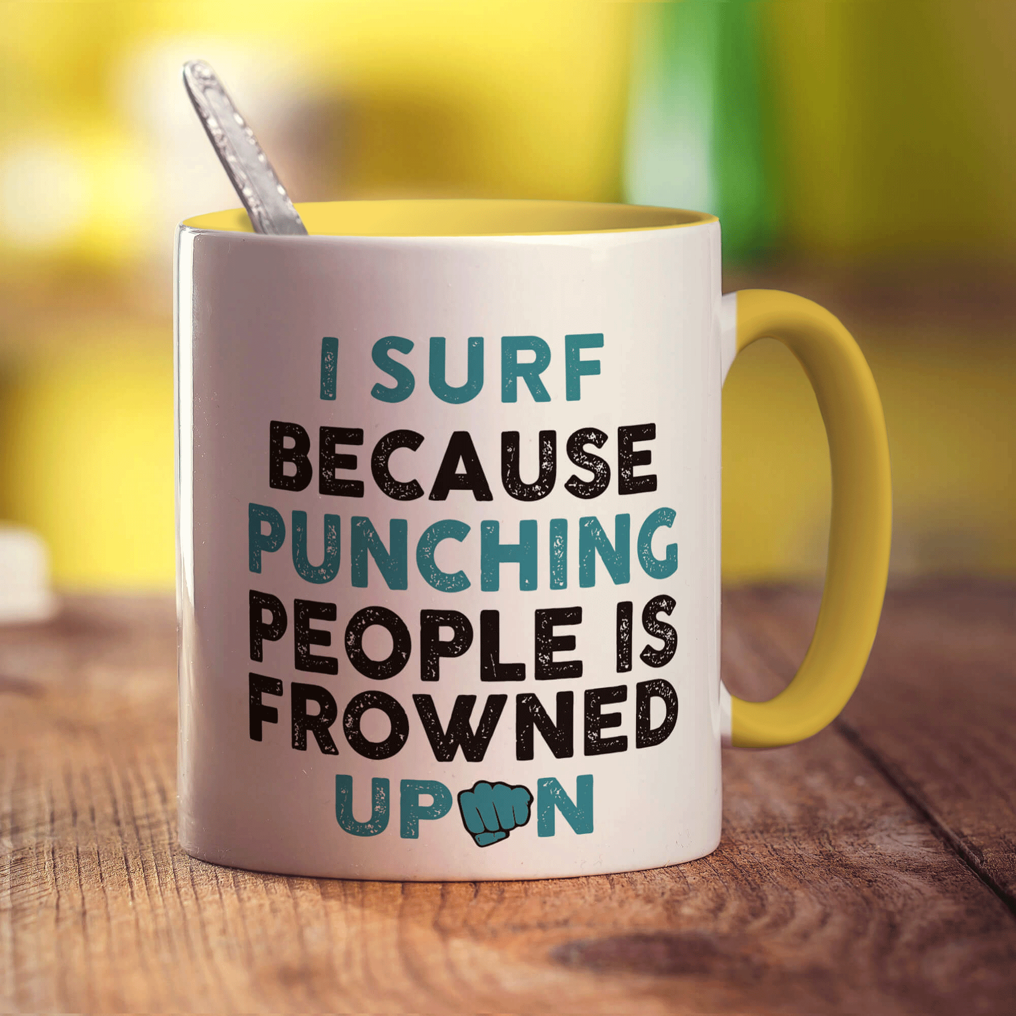 I Surf Because Punching People is Frowned Upon Mug - Standard 330ml (11oz) / Yellow