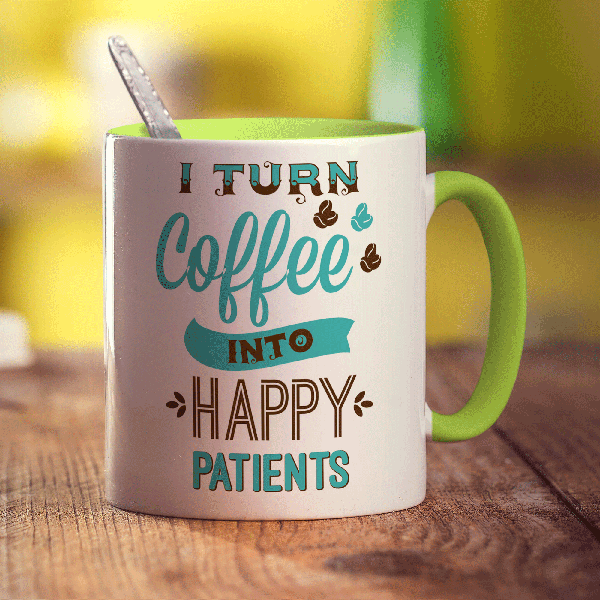 I Turn Coffee into Happy Patients Mug - Standard 330ml (11oz) / Green