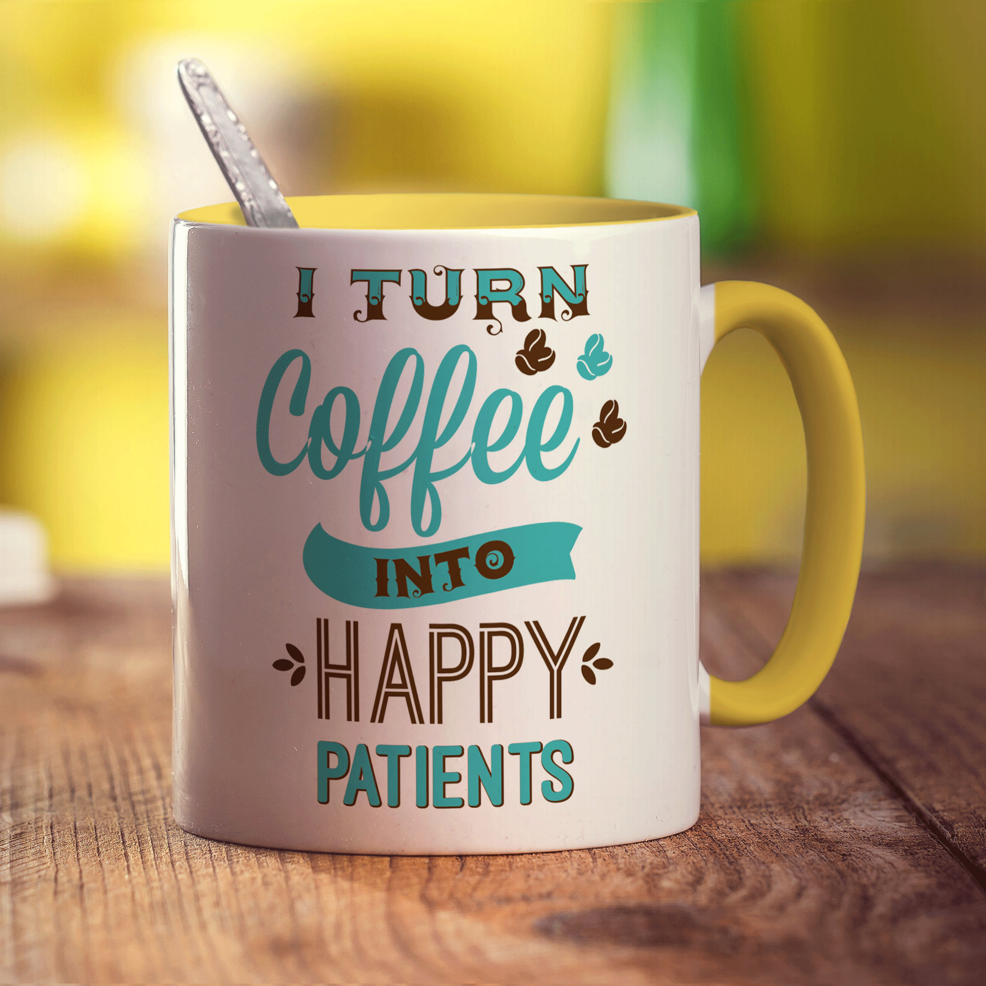I Turn Coffee into Happy Patients Mug - Standard 330ml (11oz) / Yellow