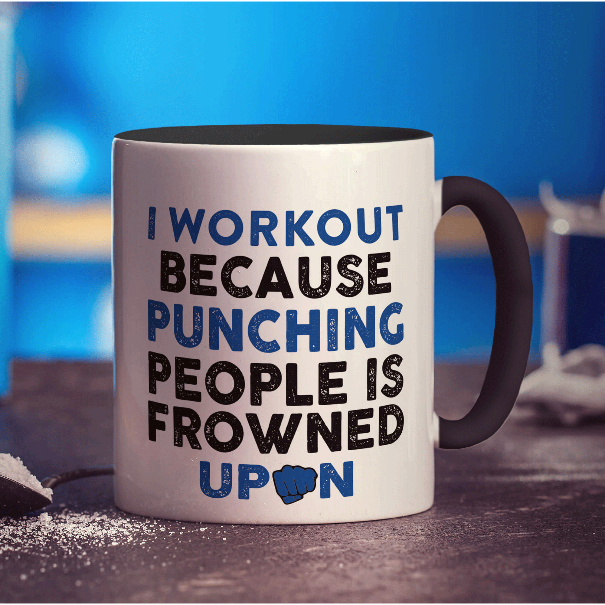 I Workout Because Punching People is Frowned Upon Mug - Standard 330ml (11oz) / Black